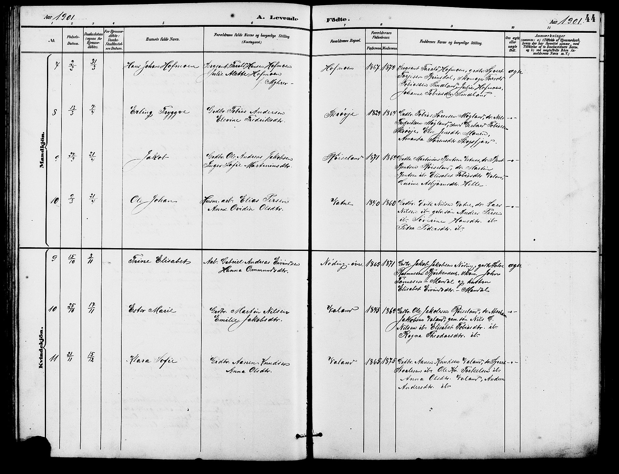 Holum sokneprestkontor, AV/SAK-1111-0022/F/Fb/Fba/L0005: Klokkerbok nr. B 5, 1891-1909, s. 44