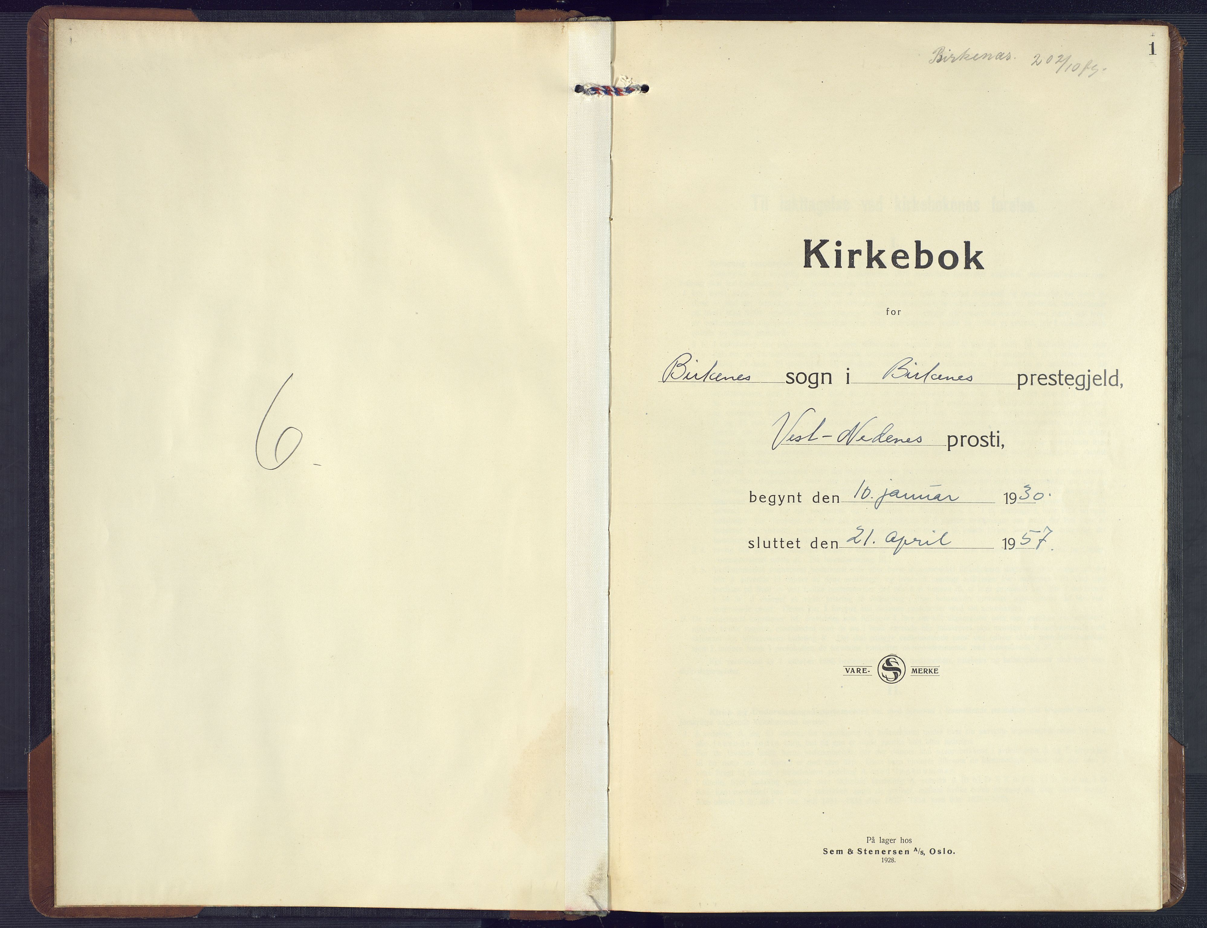 Birkenes sokneprestkontor, SAK/1111-0004/F/Fb/L0005: Klokkerbok nr. B 5, 1930-1957, s. 1