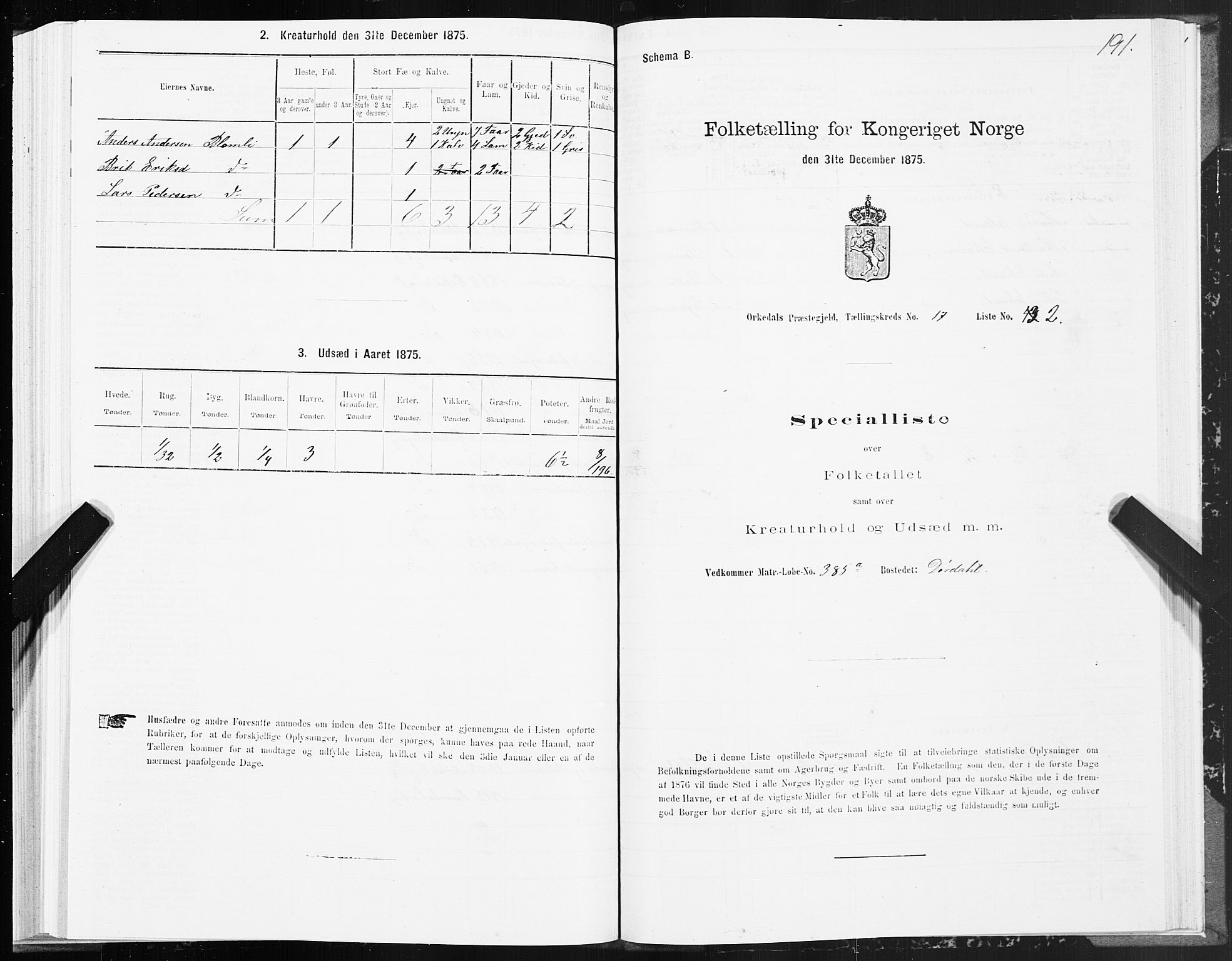 SAT, Folketelling 1875 for 1638P Orkdal prestegjeld, 1875, s. 8191