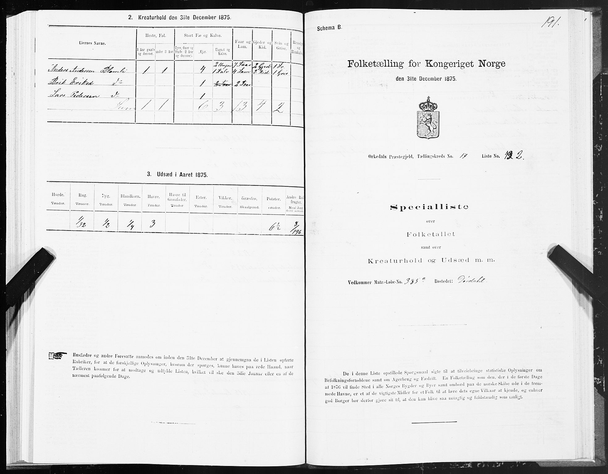 SAT, Folketelling 1875 for 1638P Orkdal prestegjeld, 1875, s. 8191