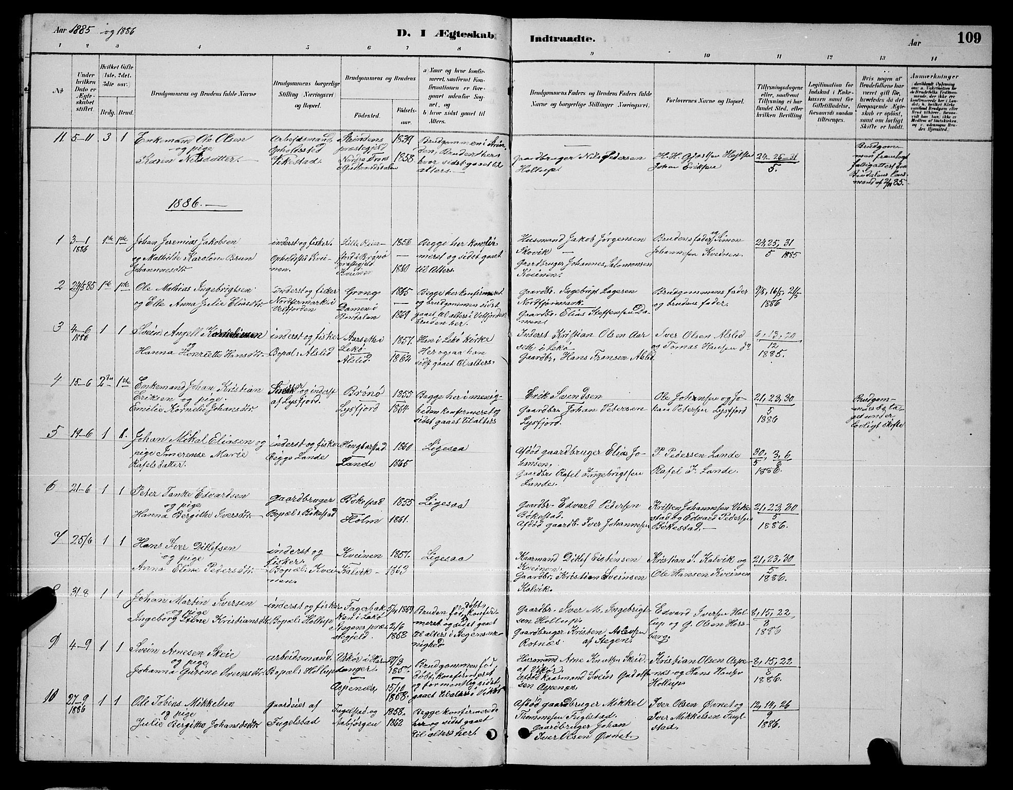 Ministerialprotokoller, klokkerbøker og fødselsregistre - Nordland, SAT/A-1459/810/L0160: Klokkerbok nr. 810C03, 1884-1896, s. 109