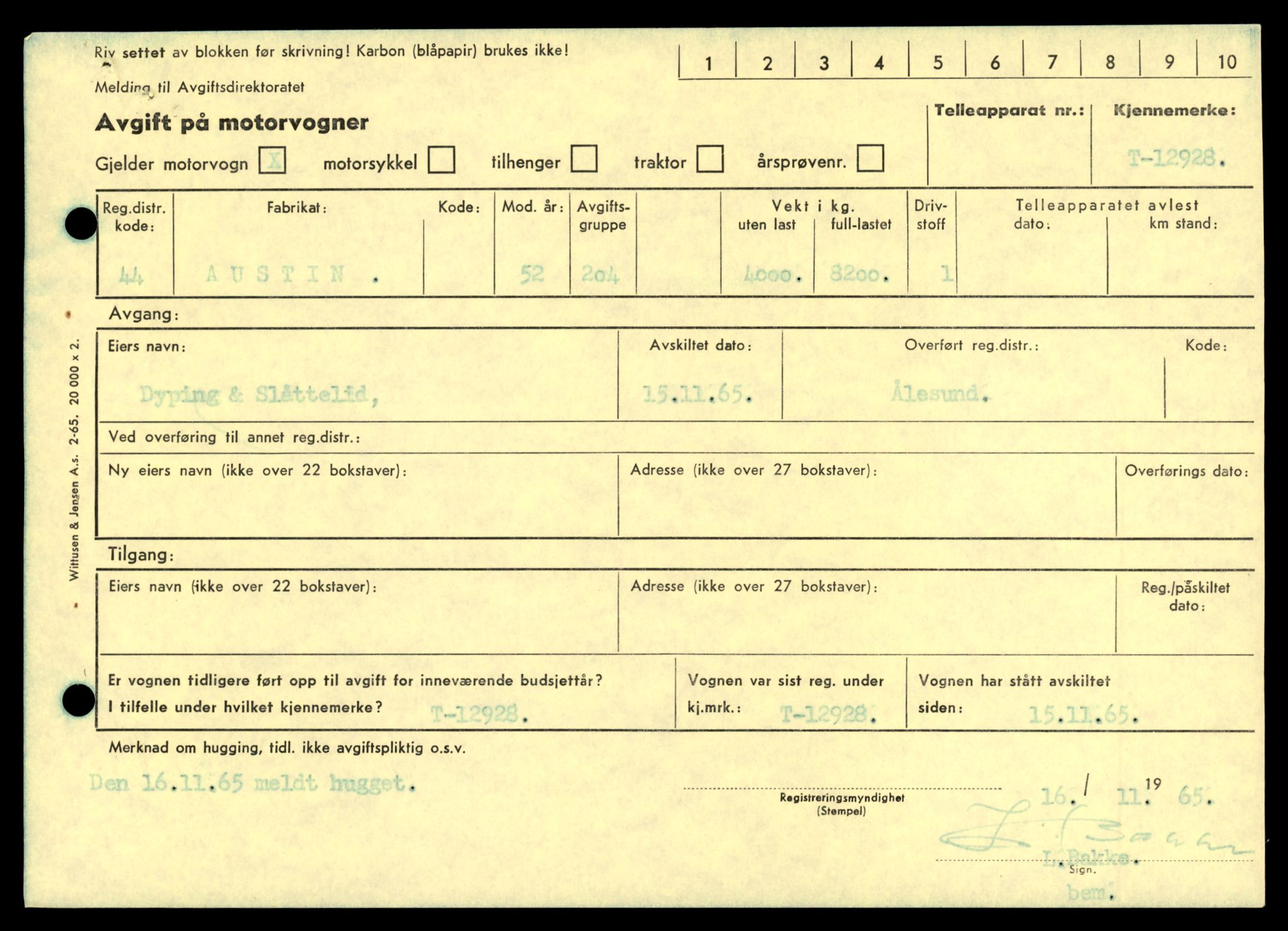 Møre og Romsdal vegkontor - Ålesund trafikkstasjon, AV/SAT-A-4099/F/Fe/L0036: Registreringskort for kjøretøy T 12831 - T 13030, 1927-1998, s. 1517