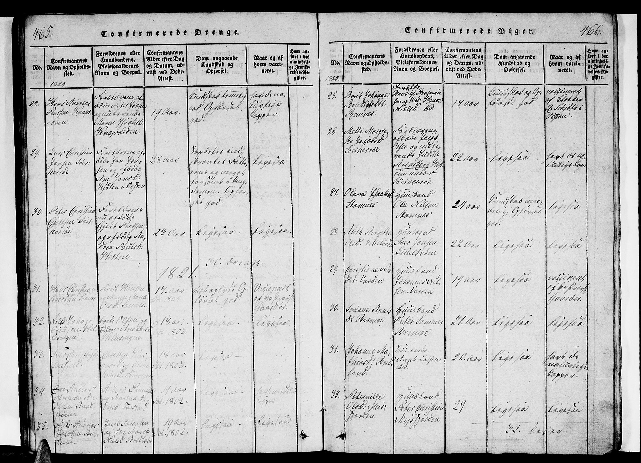 Ministerialprotokoller, klokkerbøker og fødselsregistre - Nordland, AV/SAT-A-1459/834/L0510: Klokkerbok nr. 834C01, 1820-1847, s. 465-466