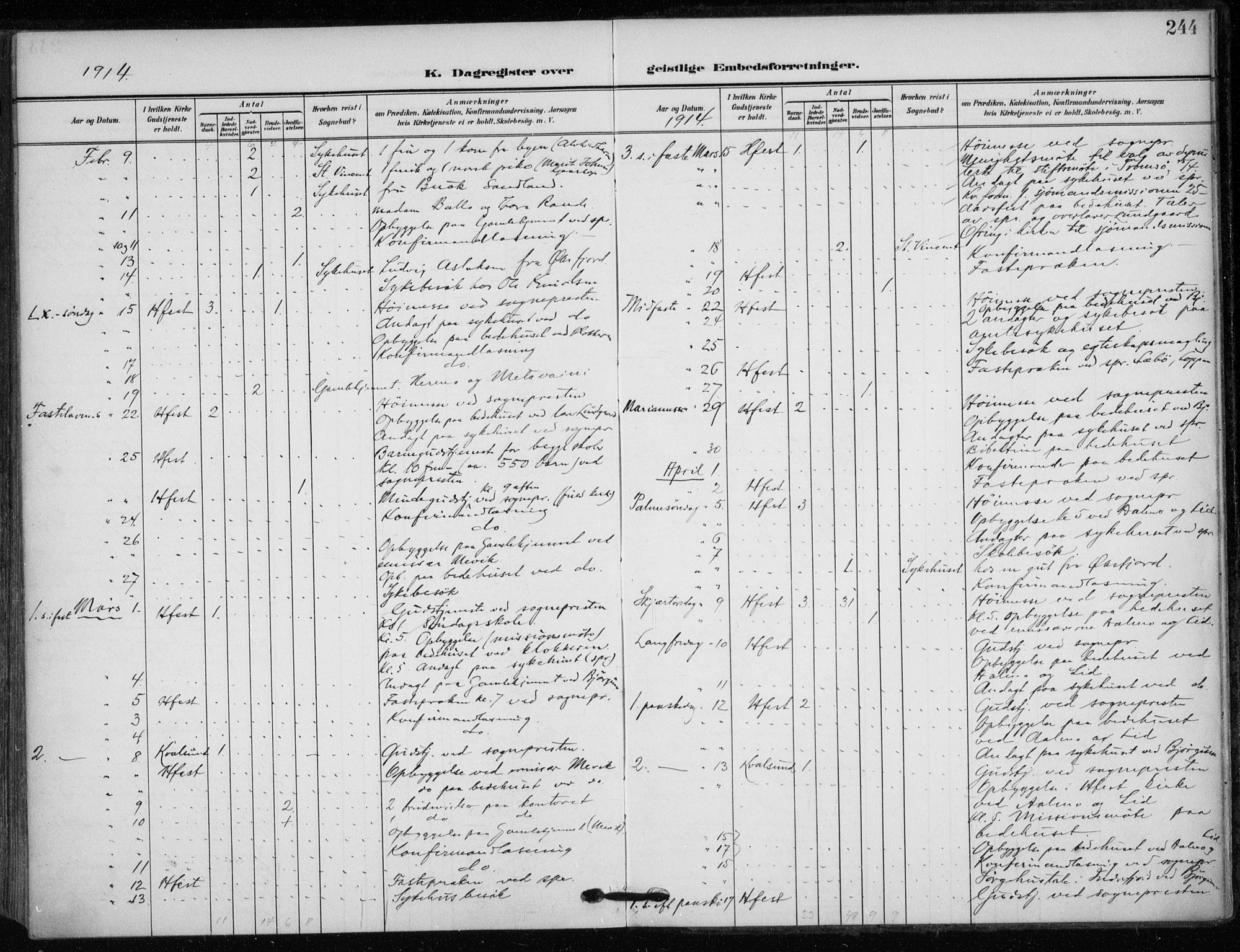 Hammerfest sokneprestkontor, AV/SATØ-S-1347/H/Ha/L0014.kirke: Ministerialbok nr. 14, 1906-1916, s. 244