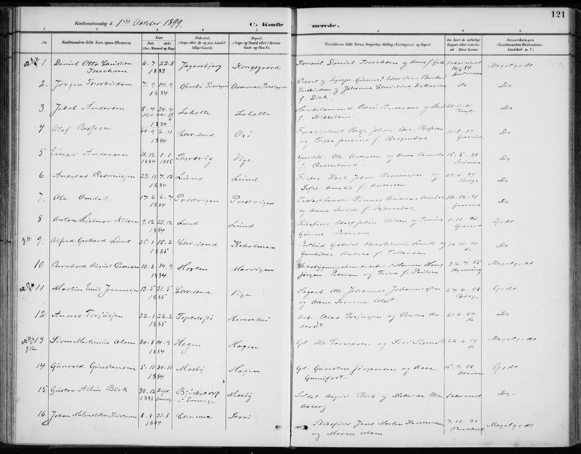 Oddernes sokneprestkontor, SAK/1111-0033/F/Fa/Faa/L0010: Ministerialbok nr. A 10, 1897-1911, s. 121