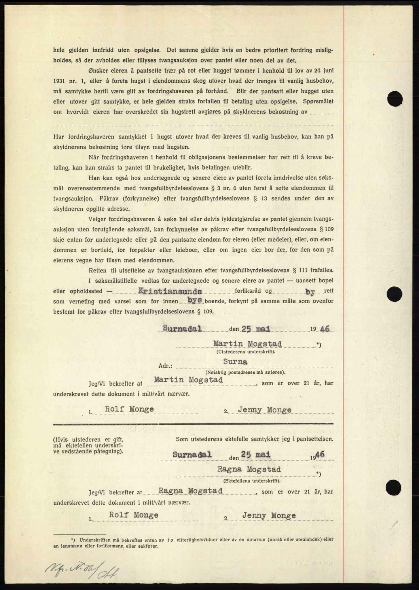 Nordmøre sorenskriveri, AV/SAT-A-4132/1/2/2Ca: Pantebok nr. B94, 1946-1946, Dagboknr: 1049/1946