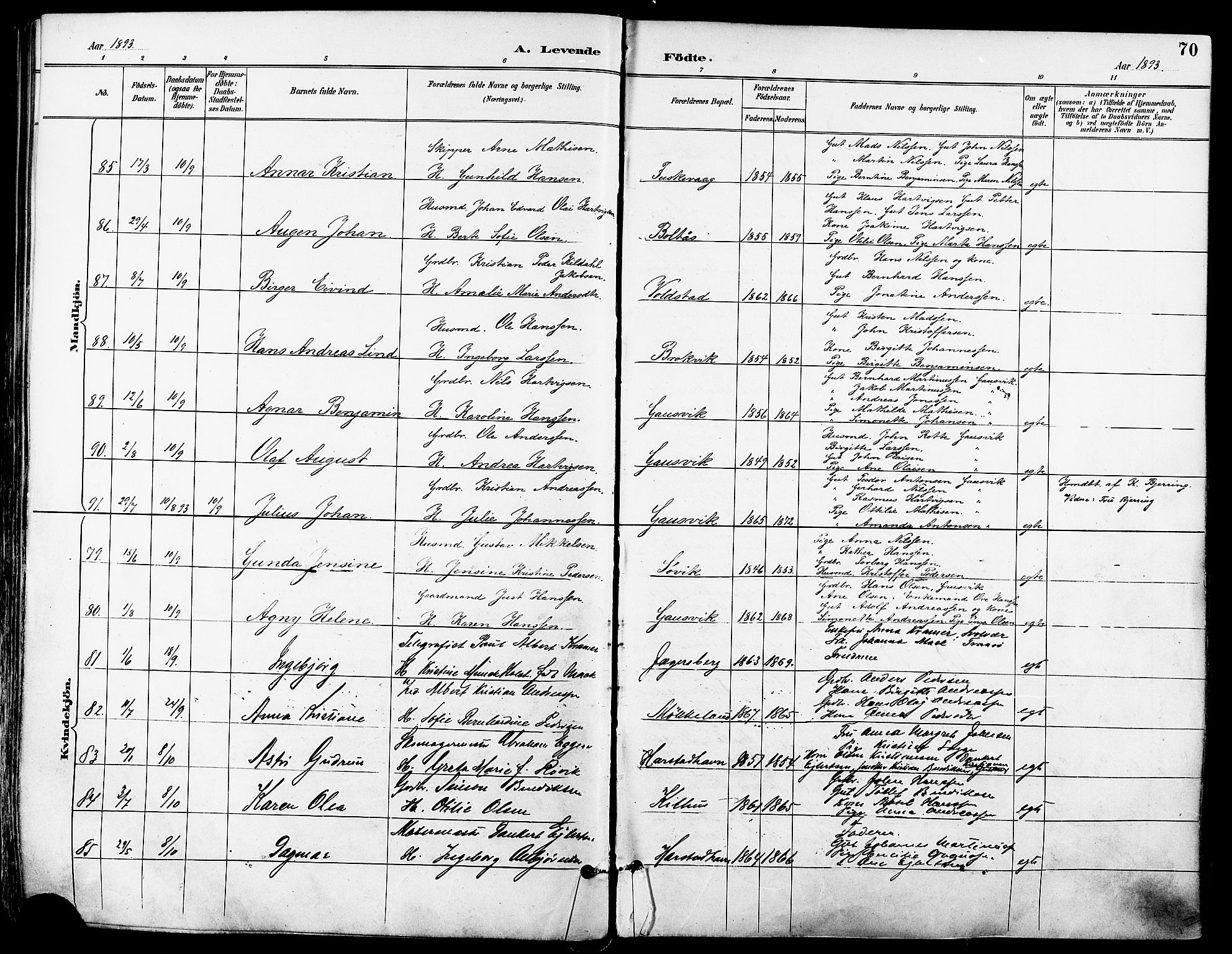 Trondenes sokneprestkontor, AV/SATØ-S-1319/H/Ha/L0016kirke: Ministerialbok nr. 16, 1890-1898, s. 70