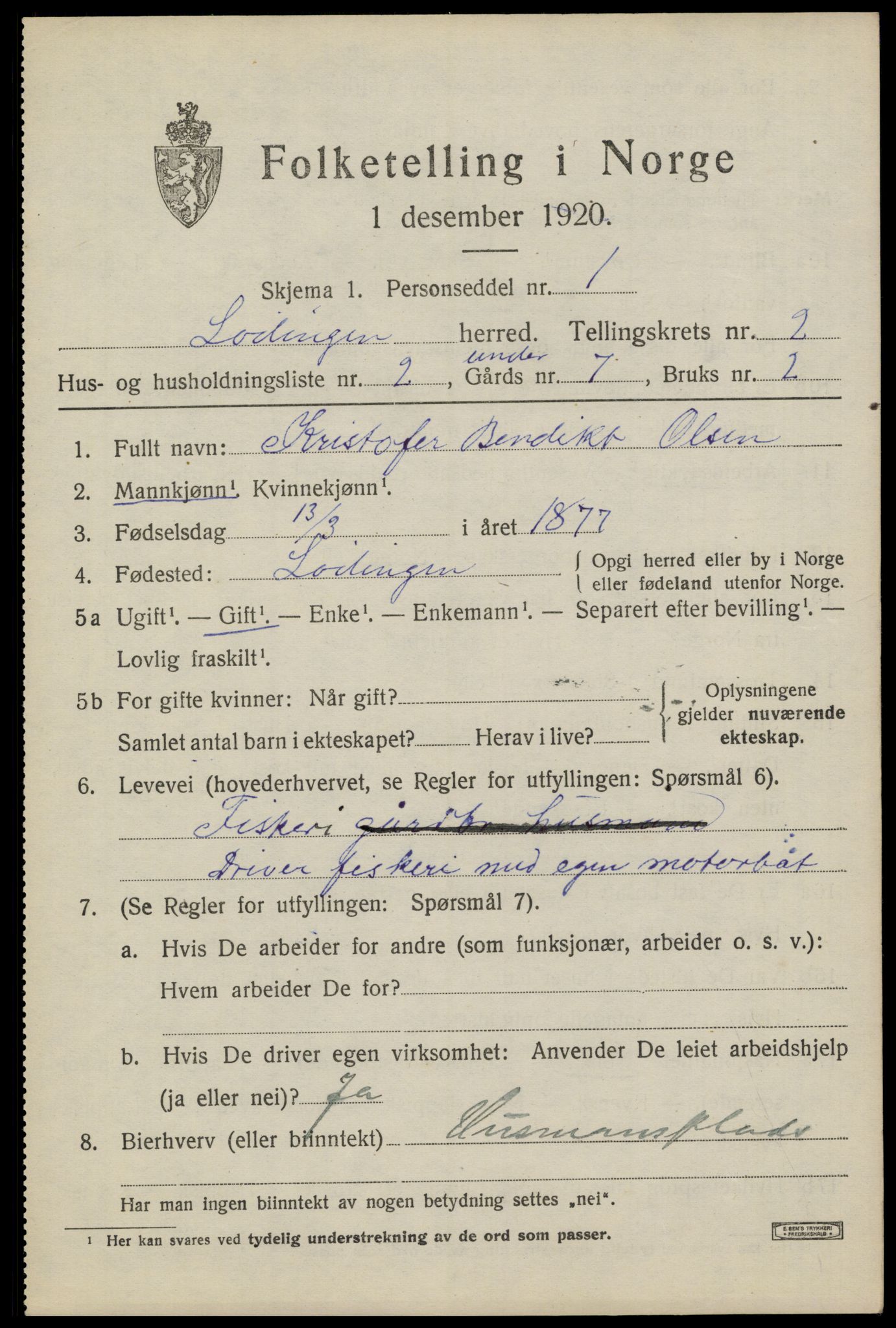 SAT, Folketelling 1920 for 1851 Lødingen herred, 1920, s. 1607