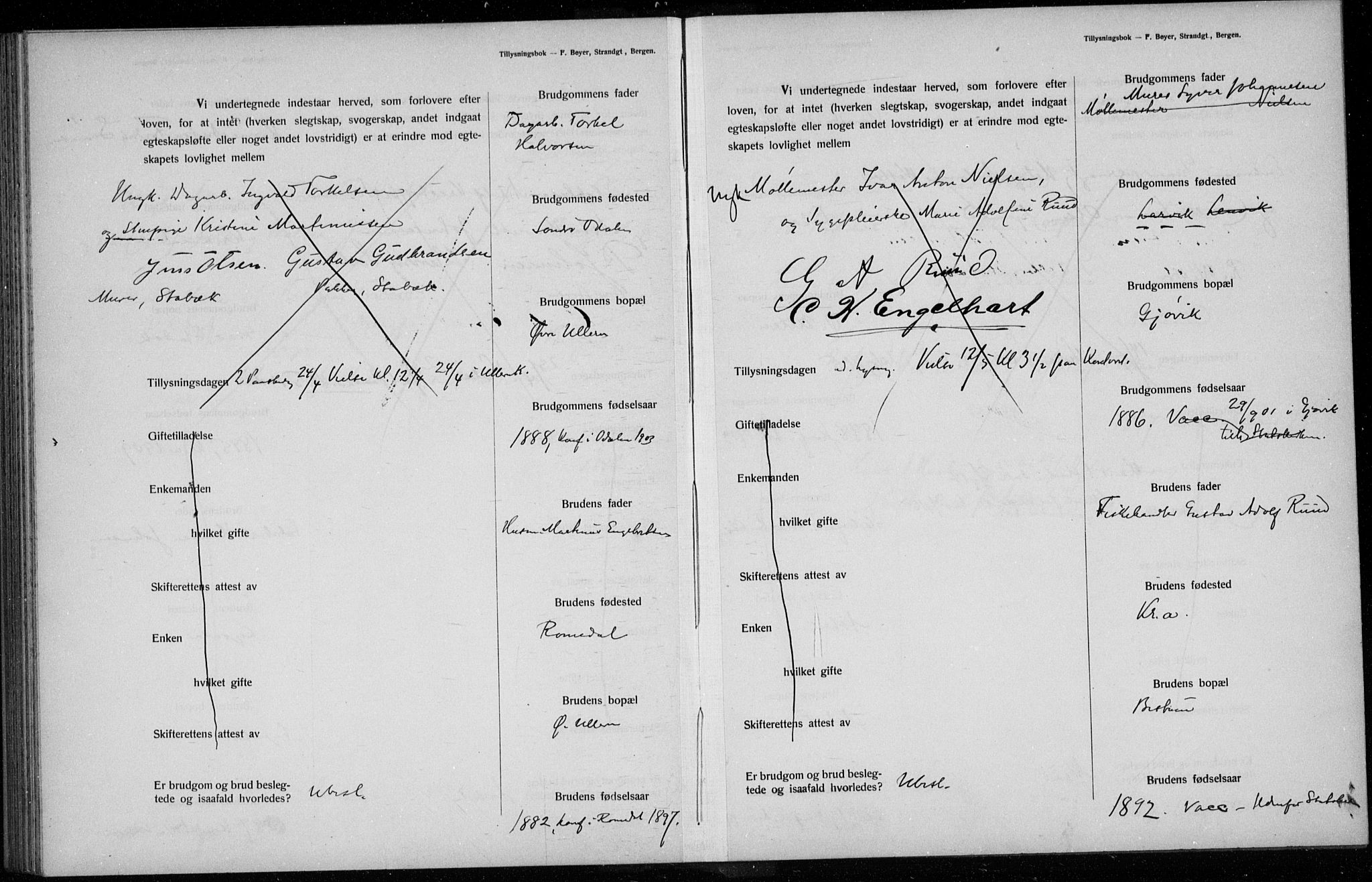 Ullern prestekontor Kirkebøker, AV/SAO-A-10740/H/L0001: Lysningsprotokoll nr. 1, 1911-1916