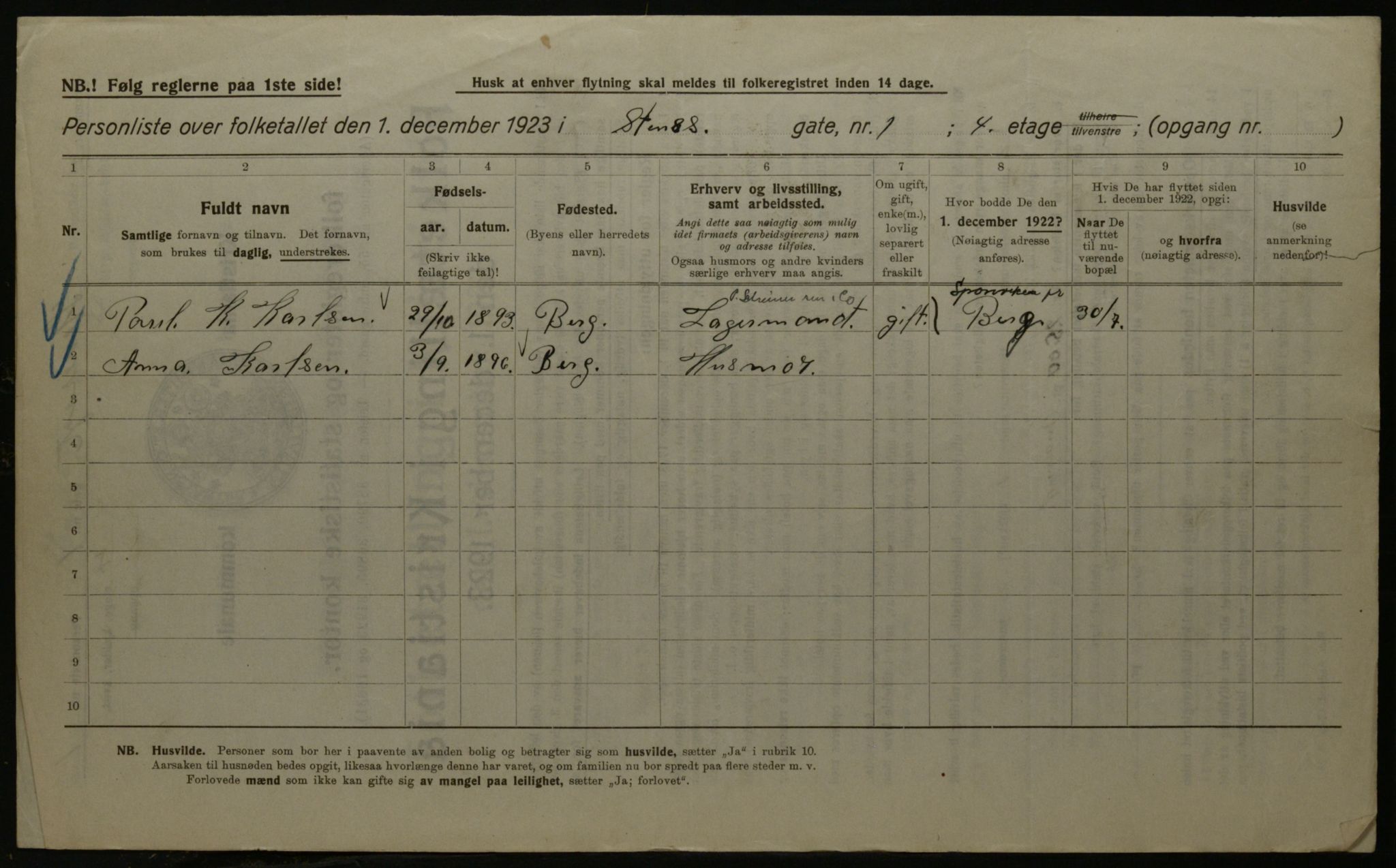 OBA, Kommunal folketelling 1.12.1923 for Kristiania, 1923, s. 112019