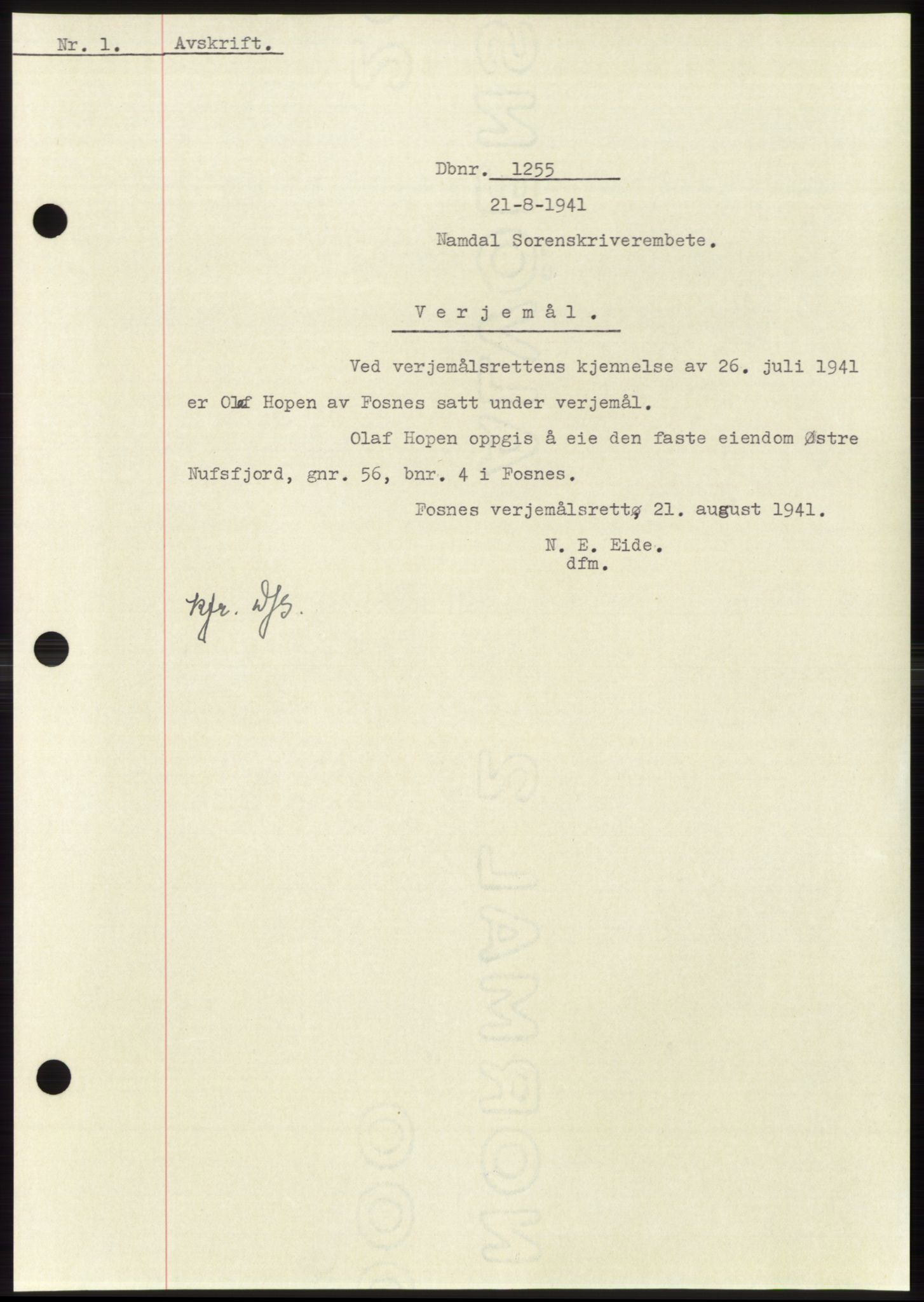 Namdal sorenskriveri, SAT/A-4133/1/2/2C: Pantebok nr. -, 1940-1941, Tingl.dato: 21.08.1941