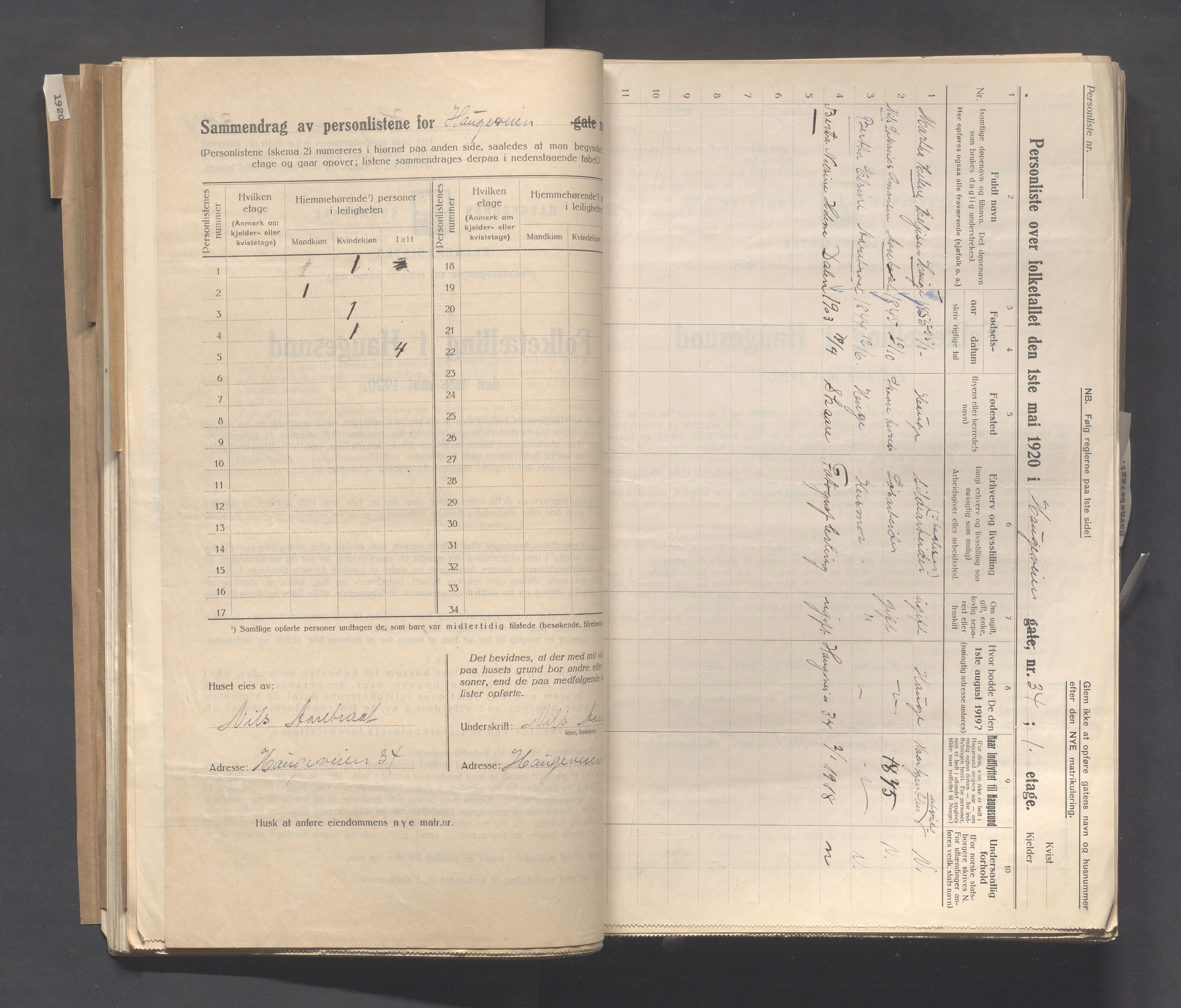 IKAR, Kommunal folketelling 1.5.1920 for Haugesund, 1920, s. 1169