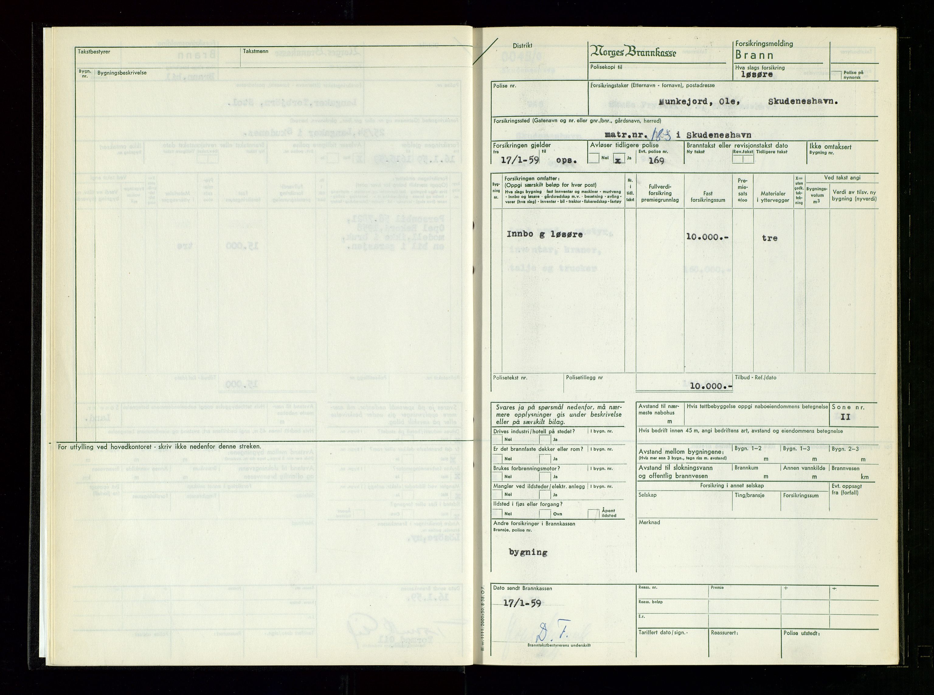 Skudenes lensmannskontor, AV/SAST-A-100444/Gob/L0007: Branntakstprotokoll, 1959
