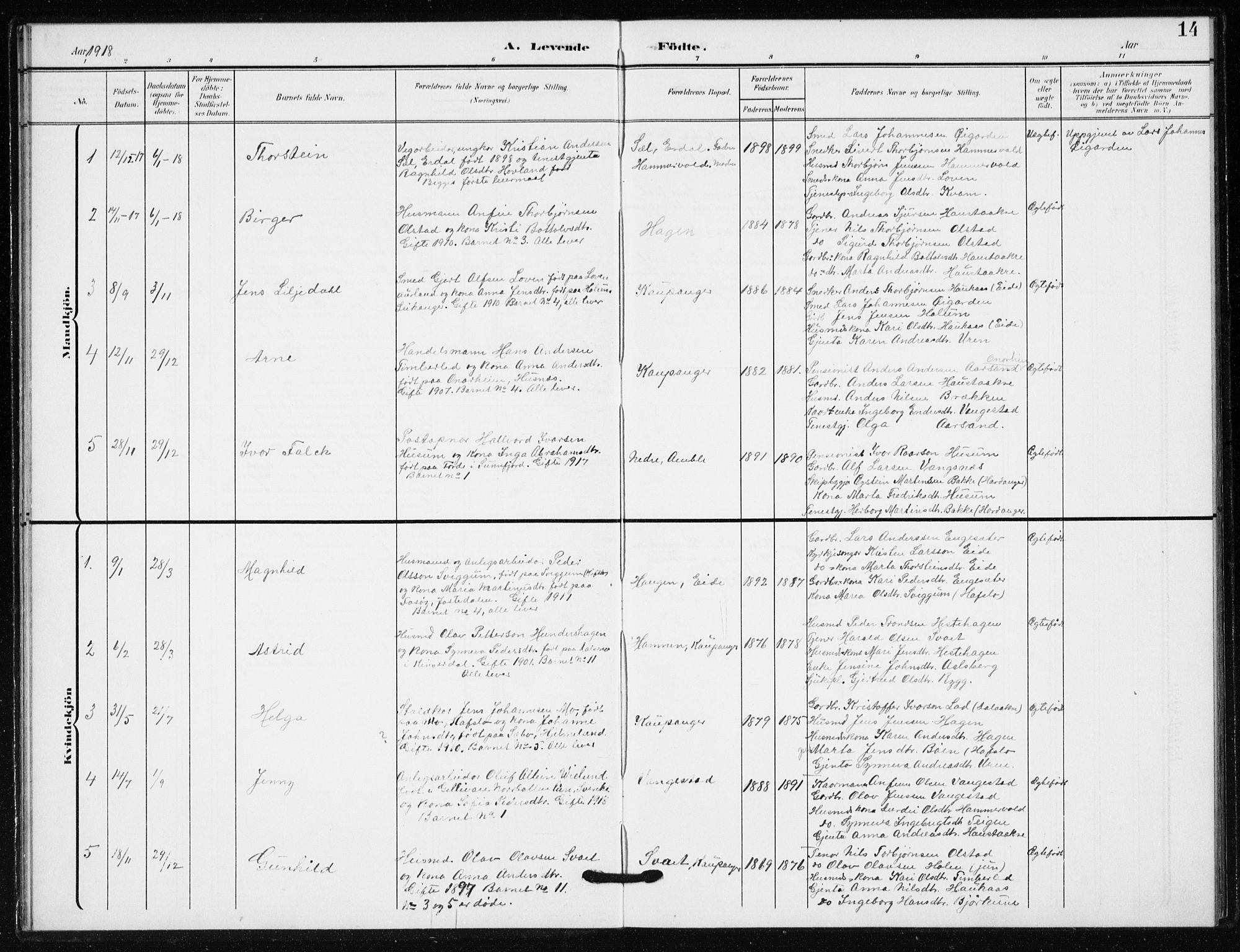 Sogndal sokneprestembete, SAB/A-81301/H/Hab/Habb/L0002: Klokkerbok nr. B 2, 1908-1933, s. 14