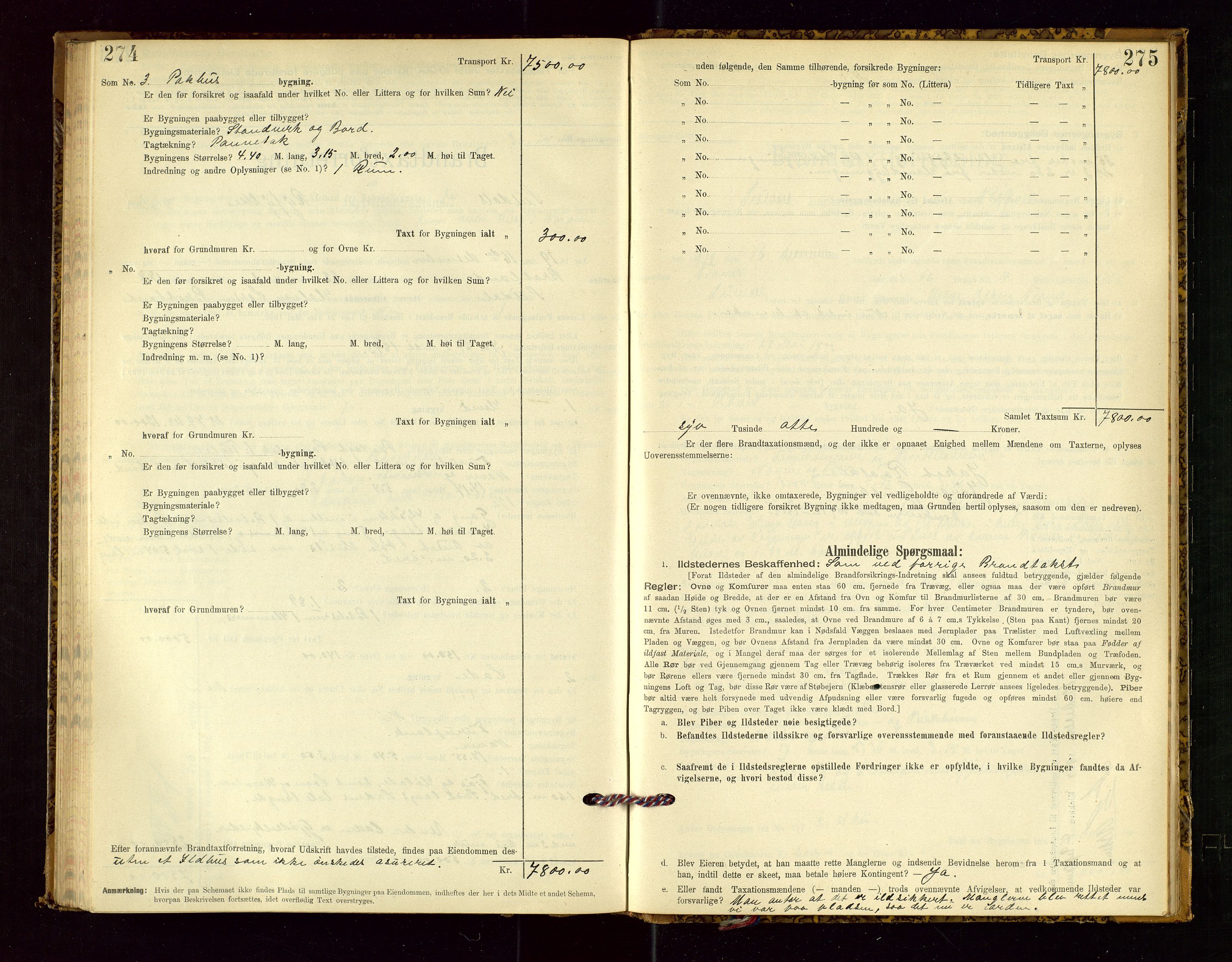 Suldal lensmannskontor, SAST/A-100419/Gob/L0001: "Brandtaxationsprotokol", 1894-1923, s. 274-275