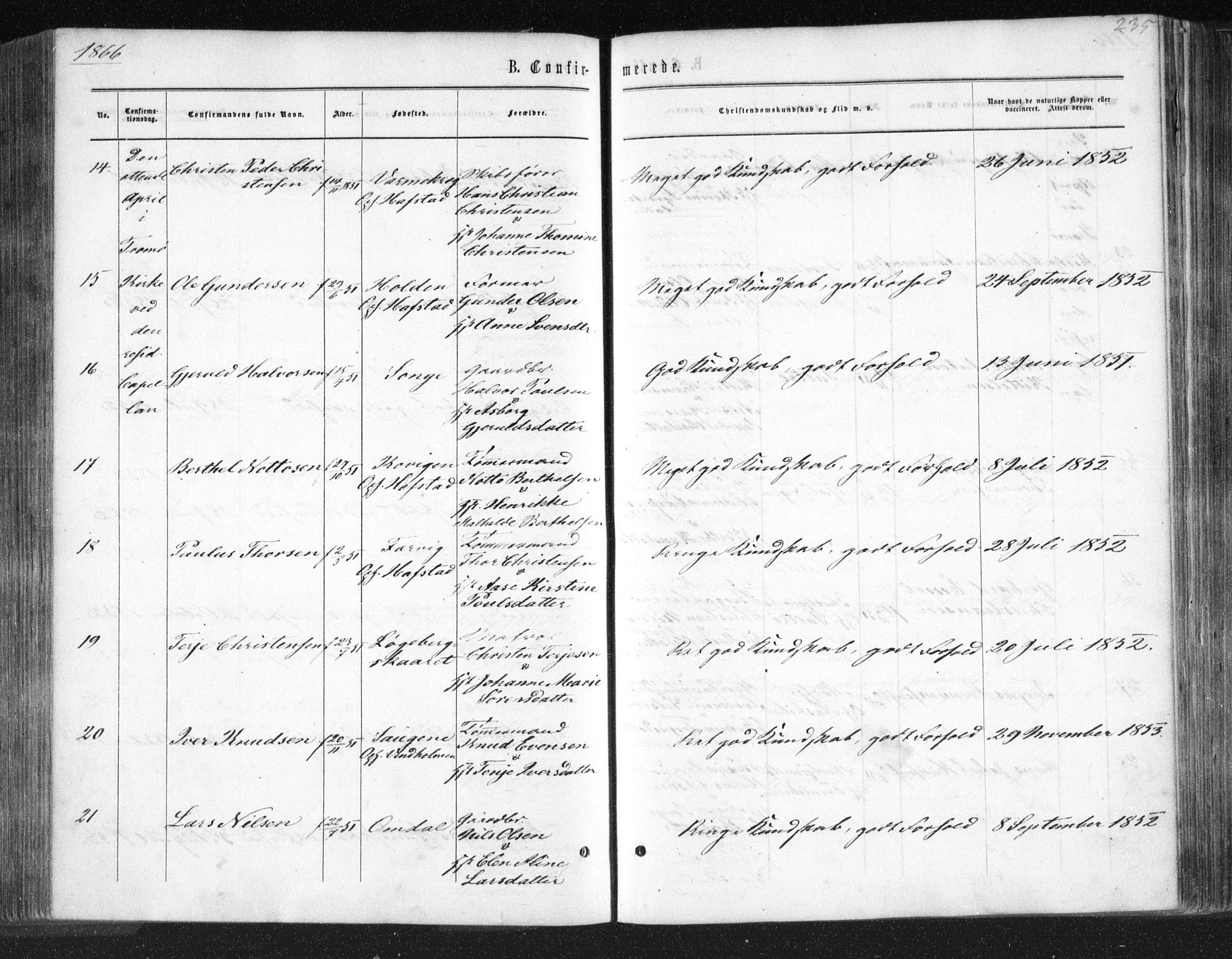 Tromøy sokneprestkontor, AV/SAK-1111-0041/F/Fa/L0007: Ministerialbok nr. A 7, 1864-1869, s. 235