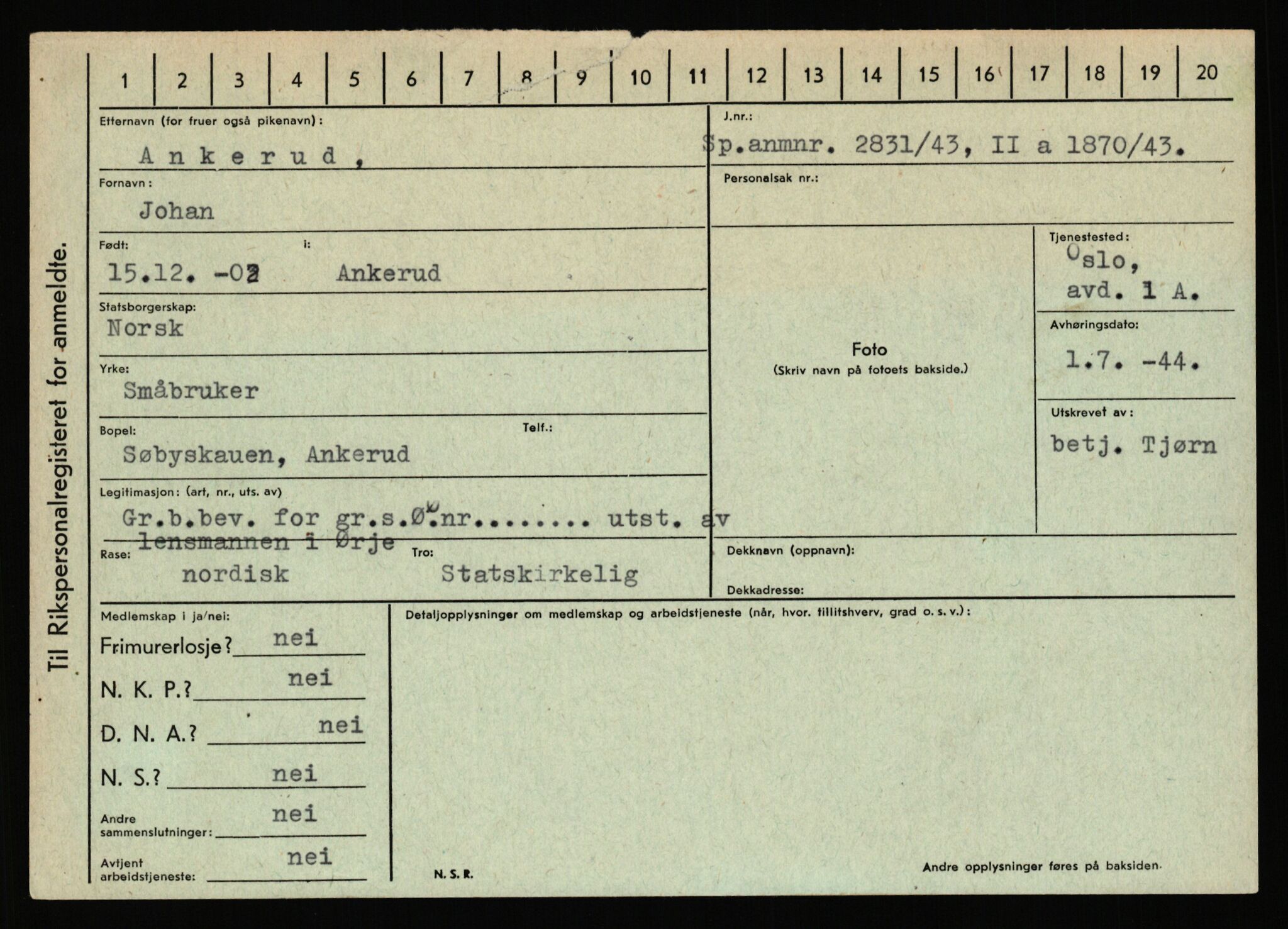 Statspolitiet - Hovedkontoret / Osloavdelingen, AV/RA-S-1329/C/Ca/L0001: Aabakken - Armann, 1943-1945, s. 4364