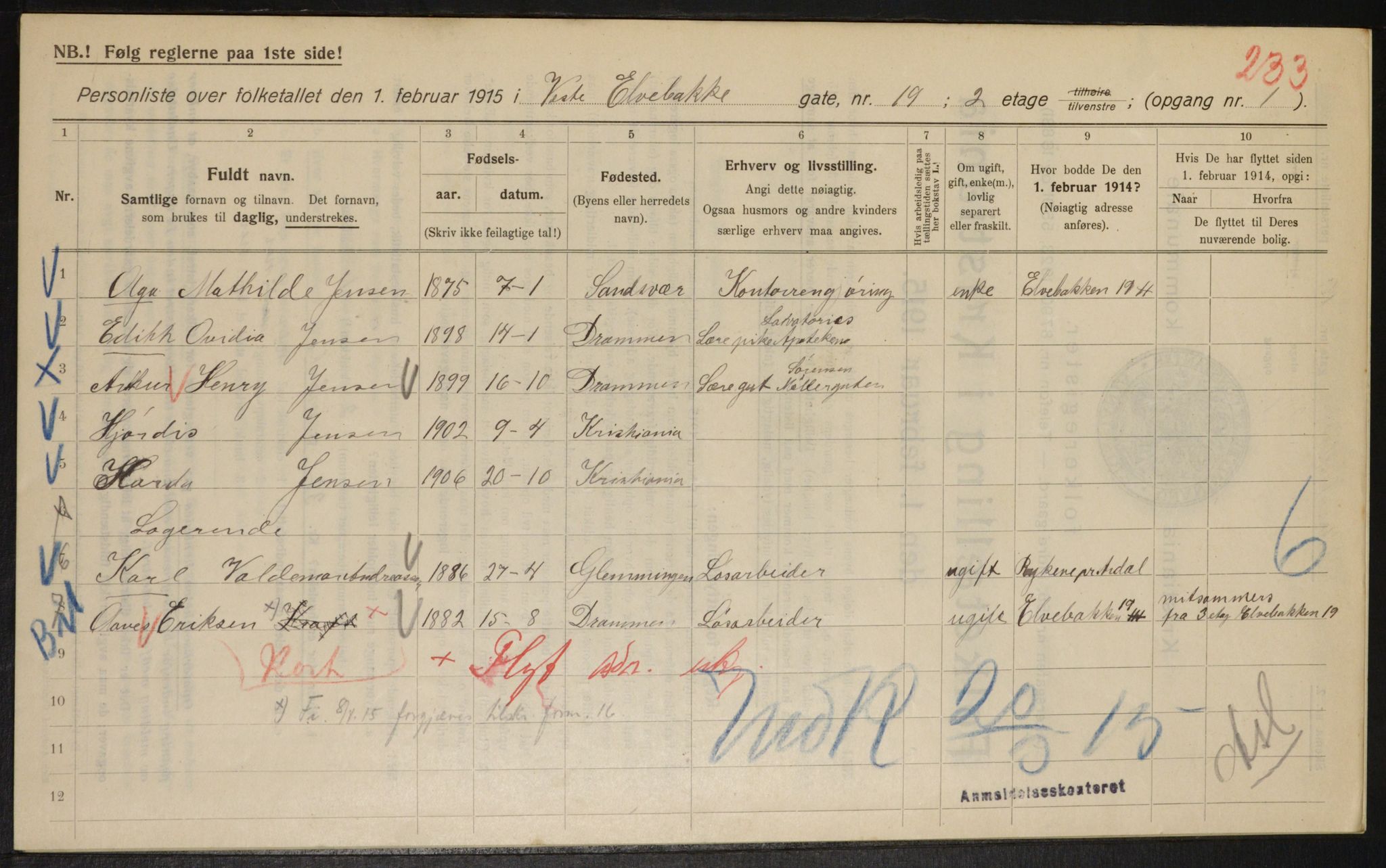 OBA, Kommunal folketelling 1.2.1915 for Kristiania, 1915, s. 123149