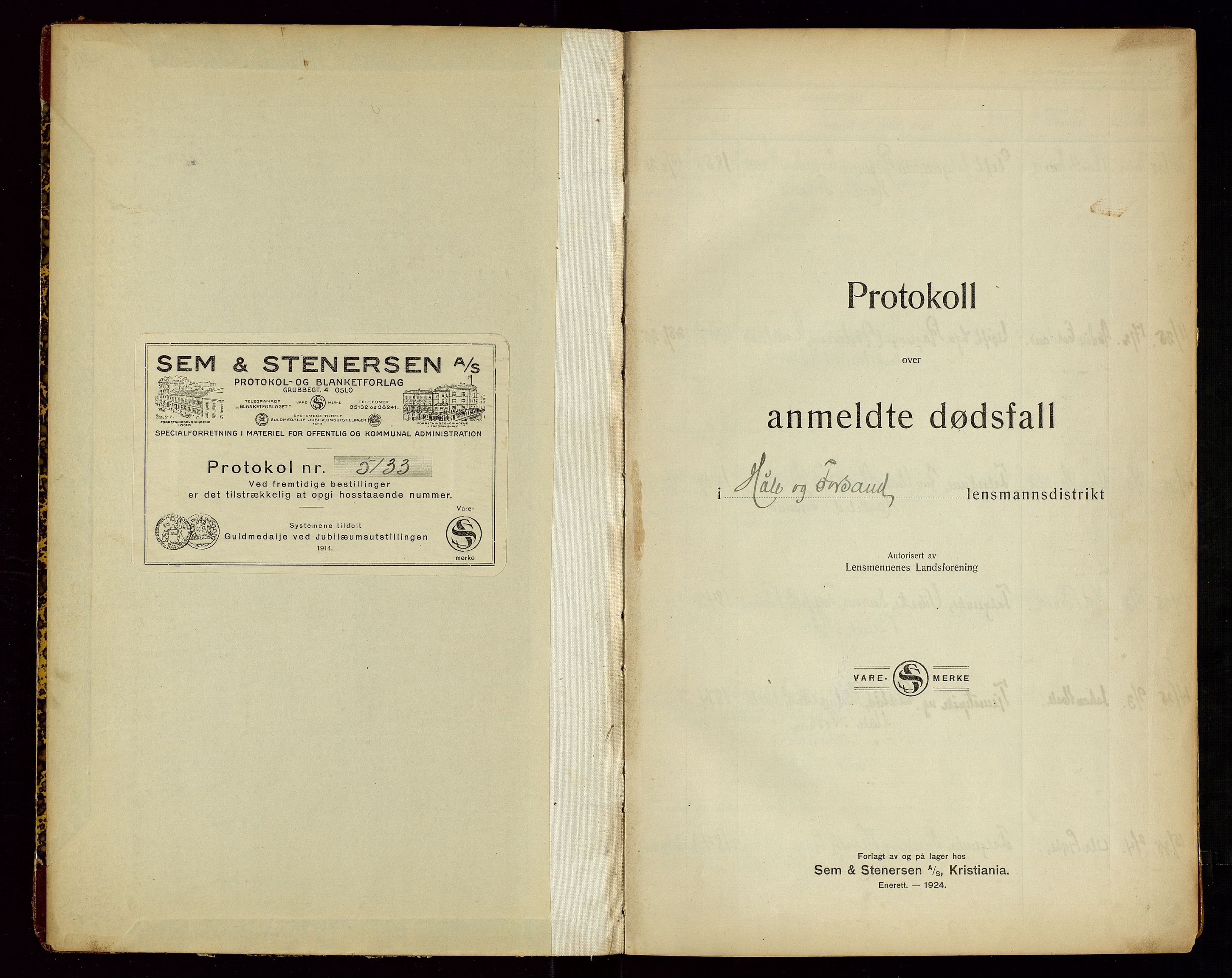 Høle og Forsand lensmannskontor, SAST/A-100127/Gga/L0004: "Protokoll over anmeldte dødsfall i Høle og Forsand lensmannsdistrikt", 1925-1934