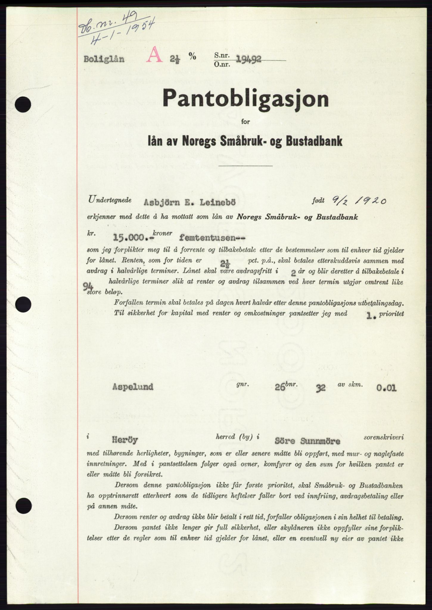 Søre Sunnmøre sorenskriveri, SAT/A-4122/1/2/2C/L0124: Pantebok nr. 12B, 1953-1954, Dagboknr: 49/1954