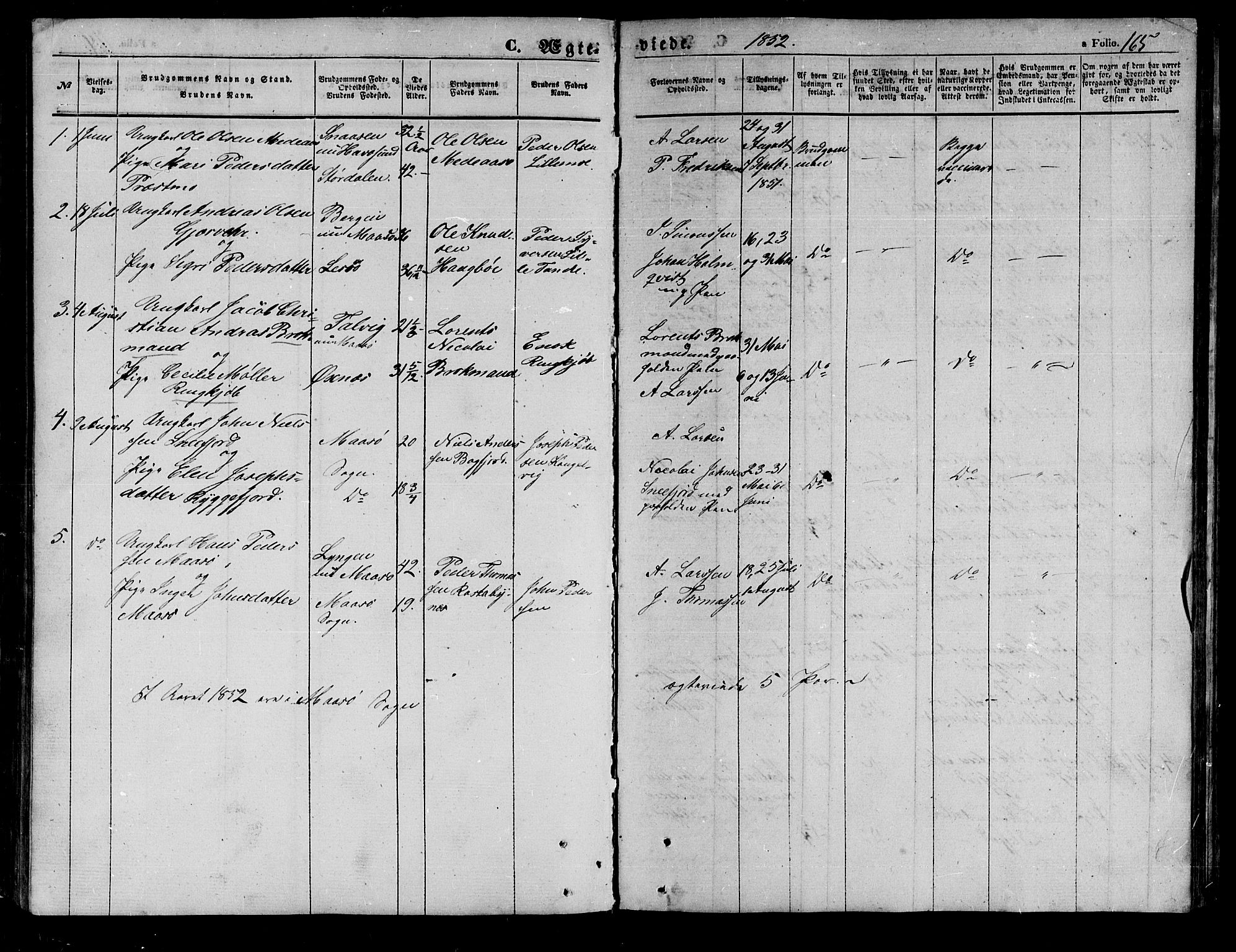 Måsøy sokneprestkontor, AV/SATØ-S-1348/H/Hb/L0001klokker: Klokkerbok nr. 1, 1852-1877, s. 165