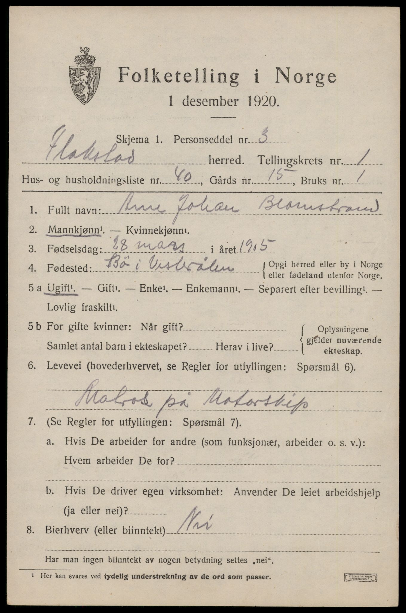 SAT, Folketelling 1920 for 1859 Flakstad herred, 1920, s. 1031