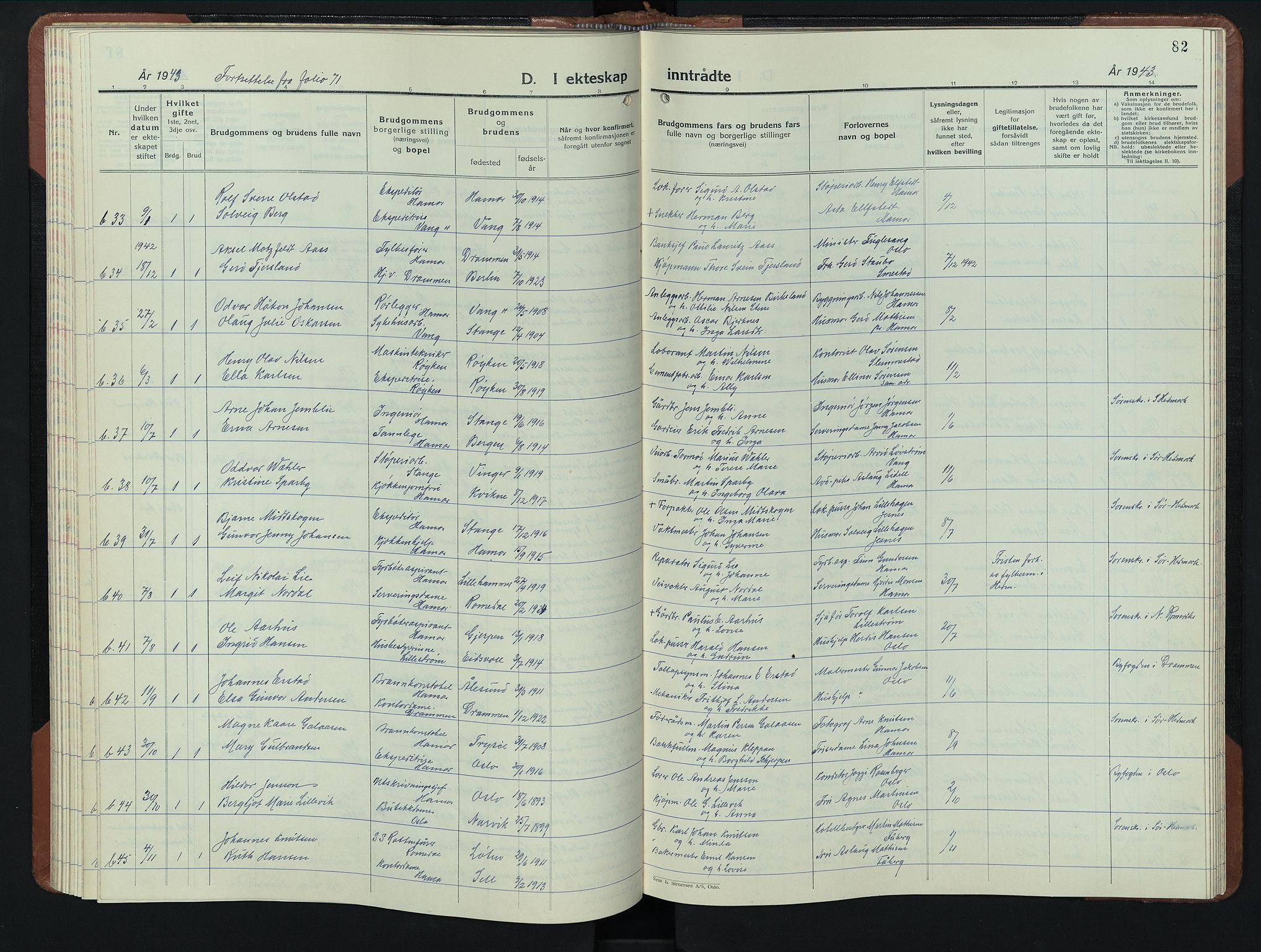 Hamar prestekontor, AV/SAH-DOMPH-002/H/Ha/Hab/L0006: Klokkerbok nr. 6, 1931-1950, s. 82