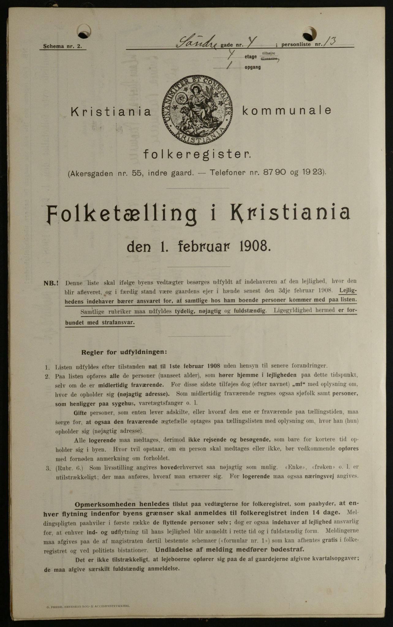 OBA, Kommunal folketelling 1.2.1908 for Kristiania kjøpstad, 1908, s. 95561