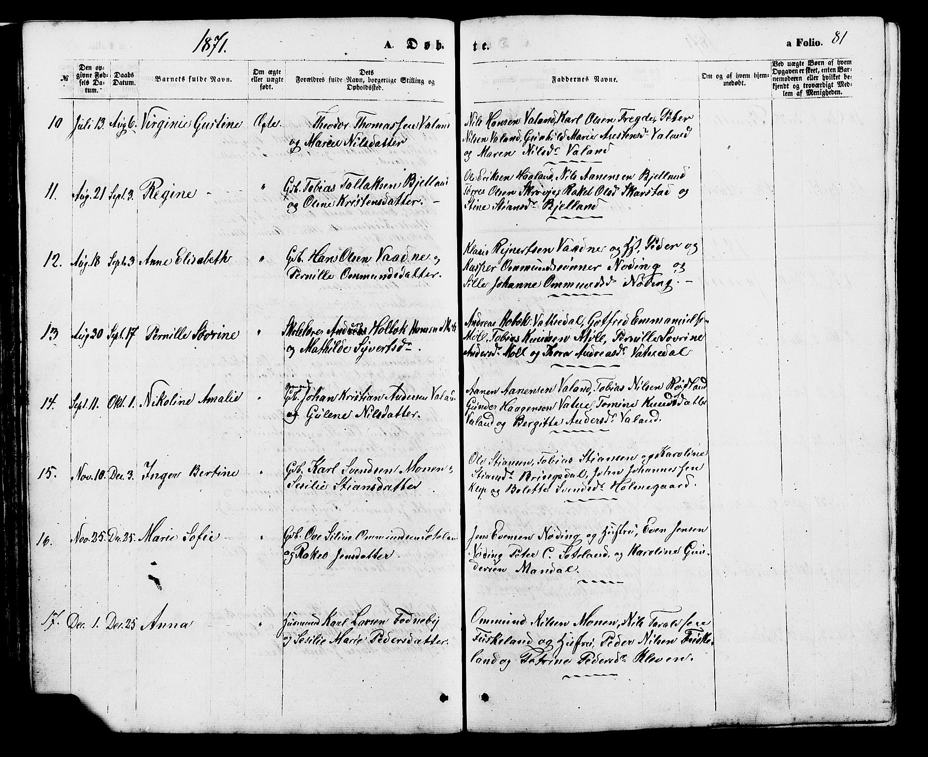 Holum sokneprestkontor, AV/SAK-1111-0022/F/Fb/Fba/L0004: Klokkerbok nr. B 4, 1867-1890, s. 81