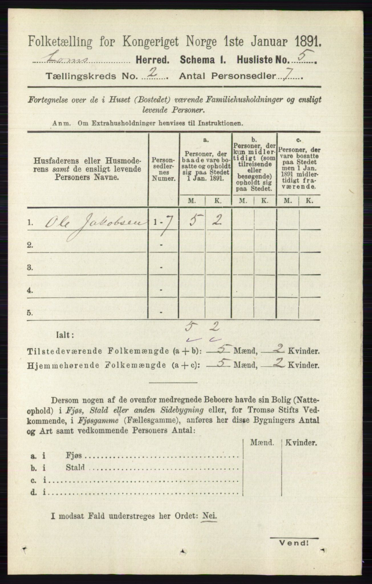 RA, Folketelling 1891 for 0514 Lom herred, 1891, s. 721