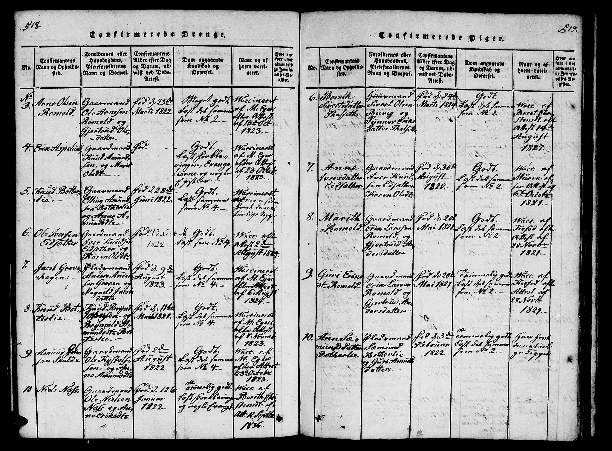 Ministerialprotokoller, klokkerbøker og fødselsregistre - Møre og Romsdal, SAT/A-1454/557/L0679: Ministerialbok nr. 557A01, 1818-1843, s. 518-519