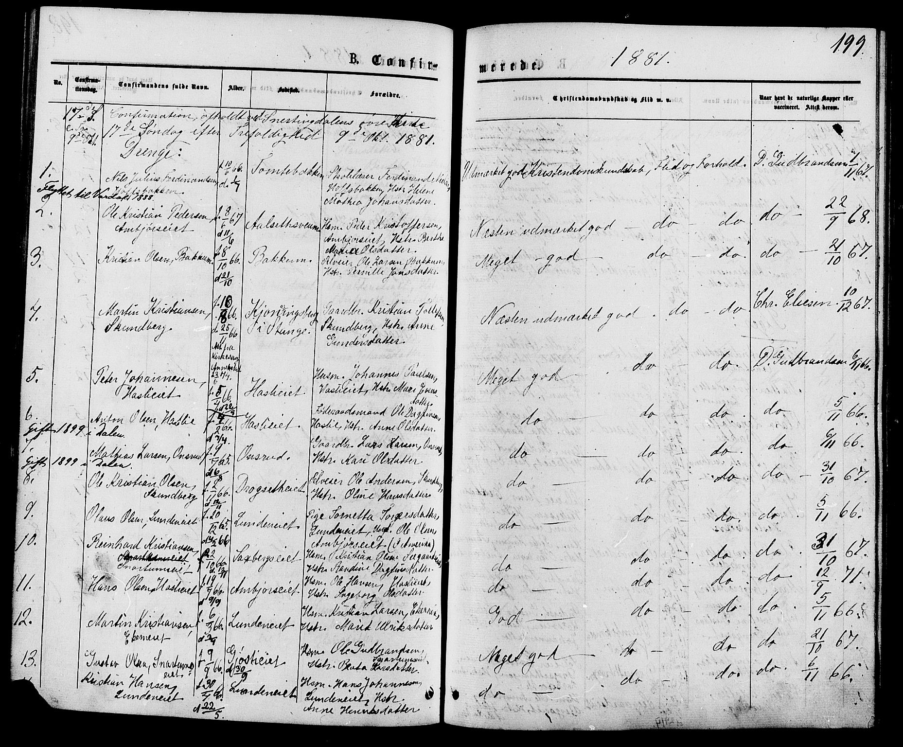 Biri prestekontor, AV/SAH-PREST-096/H/Ha/Haa/L0006: Ministerialbok nr. 6, 1877-1886, s. 199