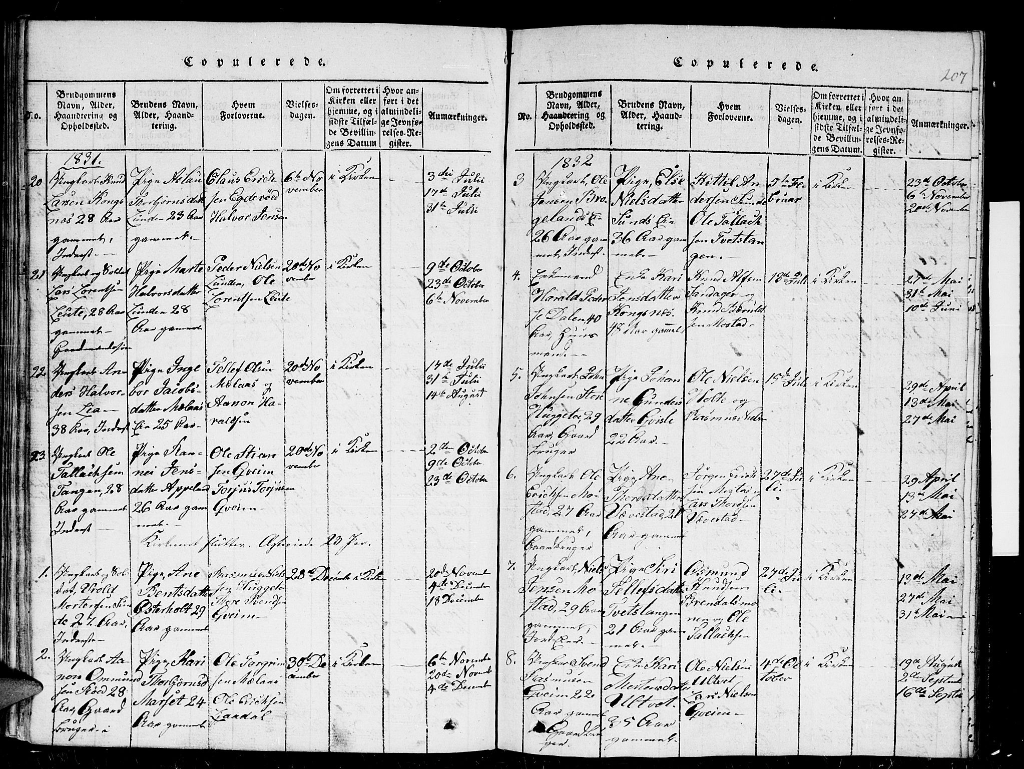 Gjerstad sokneprestkontor, AV/SAK-1111-0014/F/Fb/Fba/L0002: Klokkerbok nr. B 2, 1816-1845, s. 207