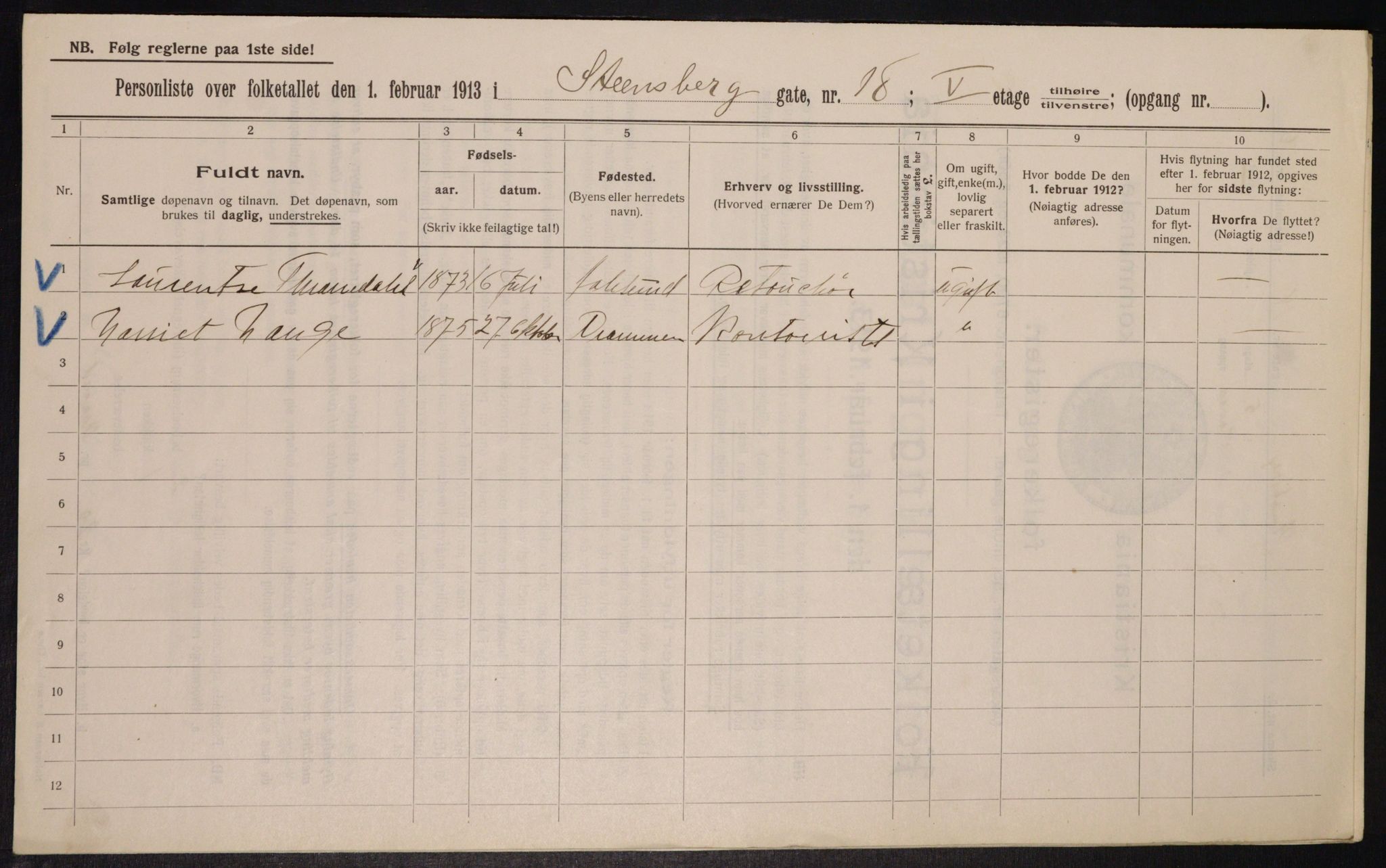 OBA, Kommunal folketelling 1.2.1913 for Kristiania, 1913, s. 101631