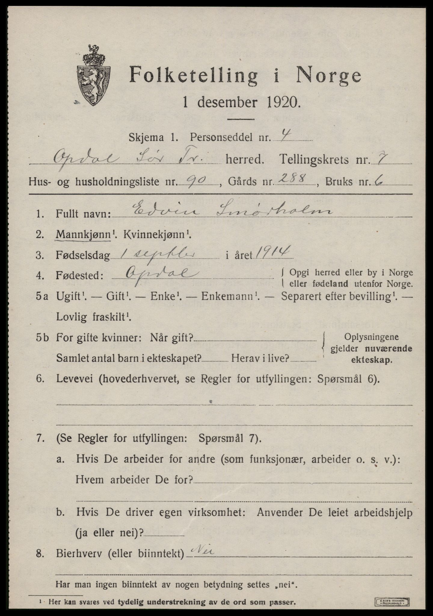 SAT, Folketelling 1920 for 1634 Oppdal herred, 1920, s. 6791