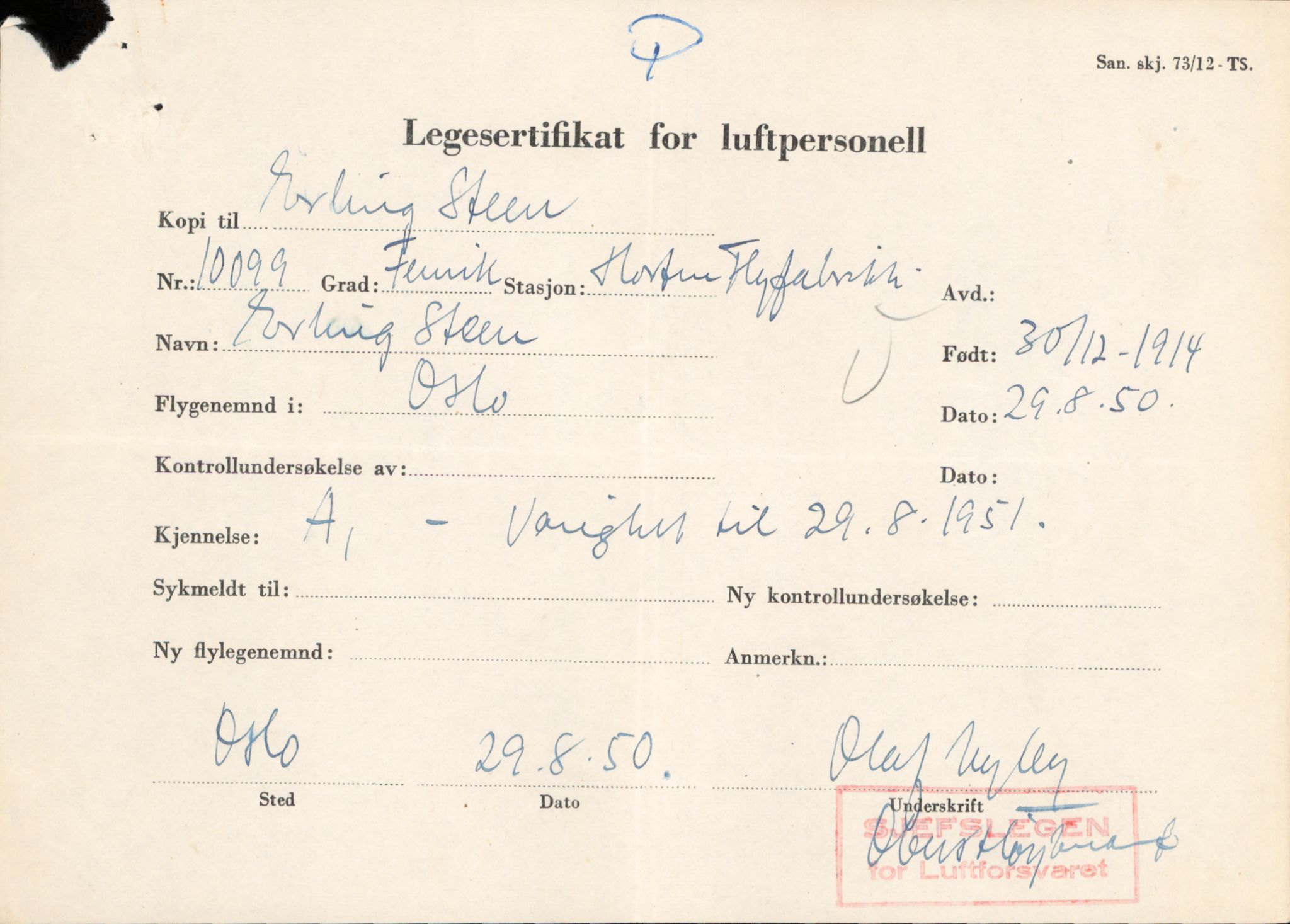 Forsvaret, Forsvarets overkommando/Luftforsvarsstaben, RA/RAFA-4079/P/Pa/L0038: Personellpapirer, 1914, s. 194