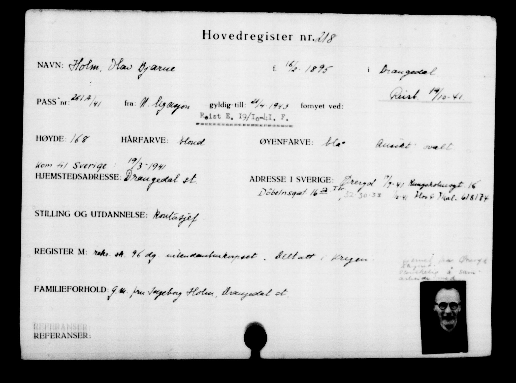 Utenriksstasjonene, Legasjonen i Stockholm, Flyktningkontoret, AV/RA-S-6753/V/Va/L0001: Kjesäterkartoteket, flyktninger med registreringsnr. 1-1000, 1940-1945, s. 353