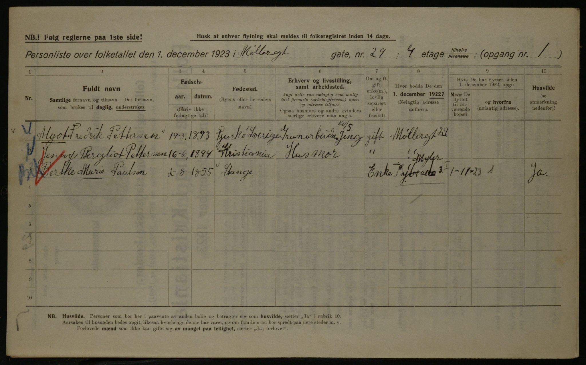 OBA, Kommunal folketelling 1.12.1923 for Kristiania, 1923, s. 75655