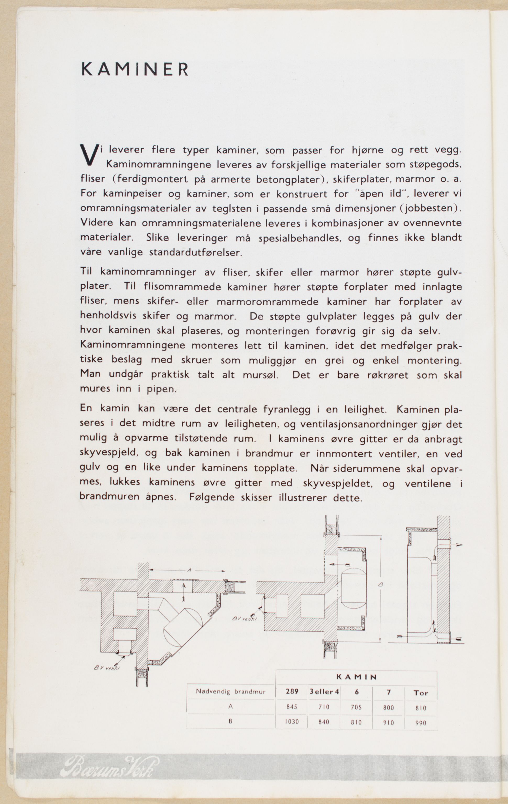 Næs Jernverksmuseets samling av historiske ovnskataloger, NESJ/NJM-006/01/L0001: Bærums Verk Kaminkatalog, 1938-1950