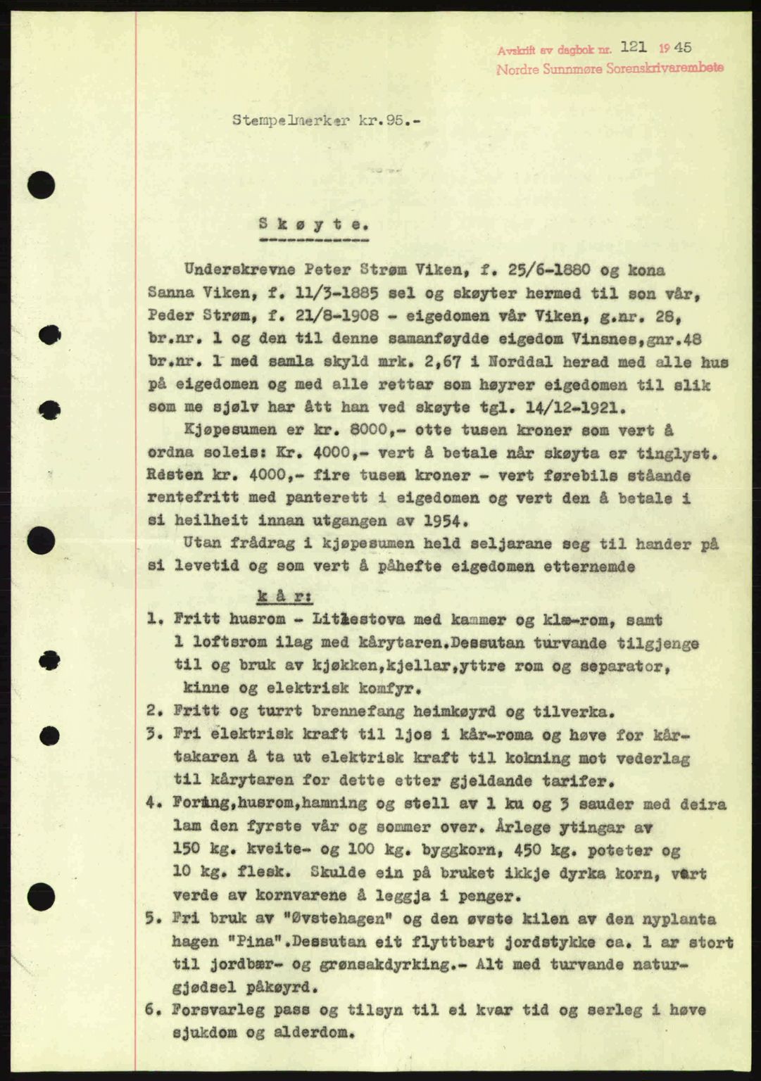 Nordre Sunnmøre sorenskriveri, SAT/A-0006/1/2/2C/2Ca: Pantebok nr. A19, 1944-1945, Dagboknr: 121/1945