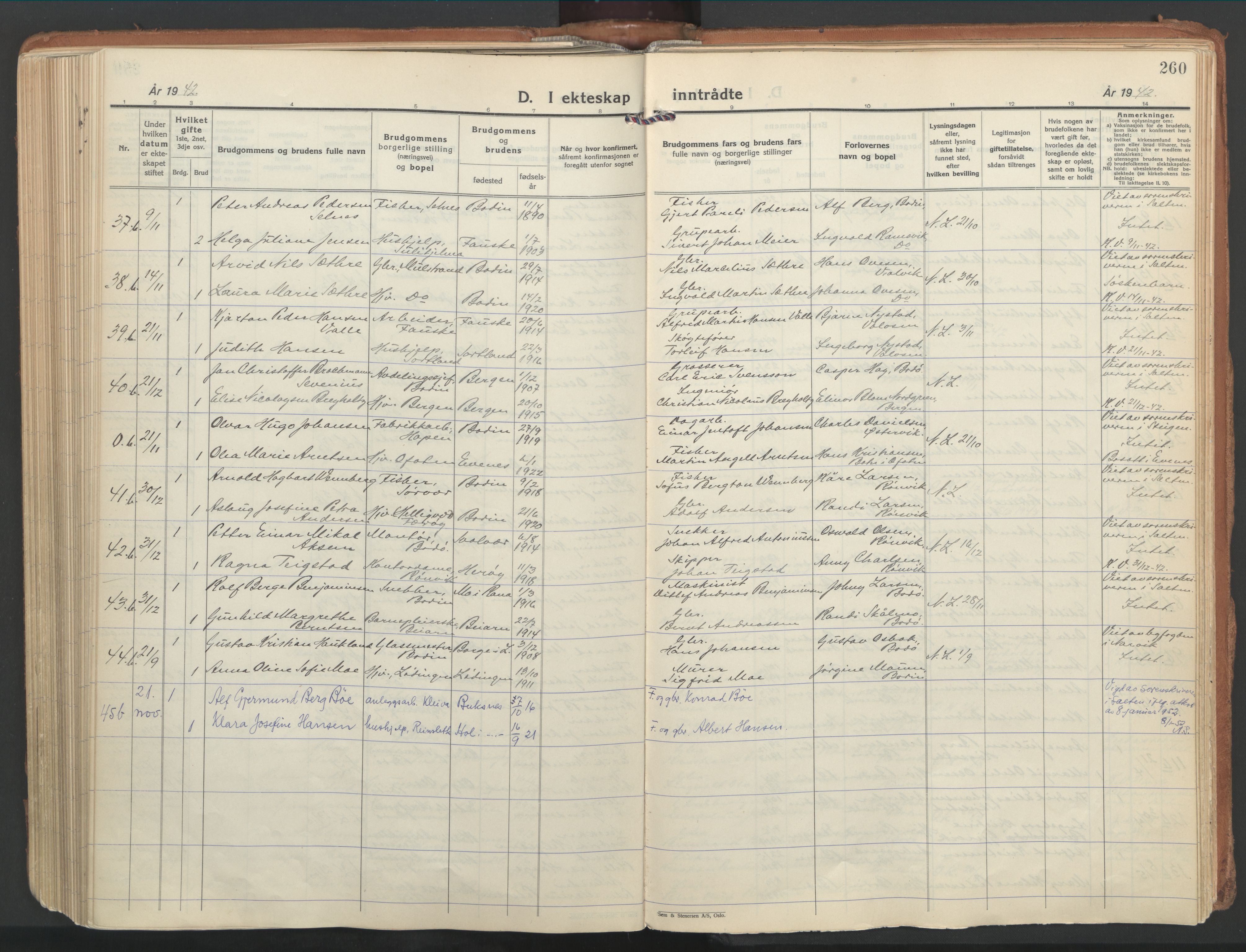 Ministerialprotokoller, klokkerbøker og fødselsregistre - Nordland, AV/SAT-A-1459/802/L0061: Ministerialbok nr. 802A08, 1933-1946, s. 260