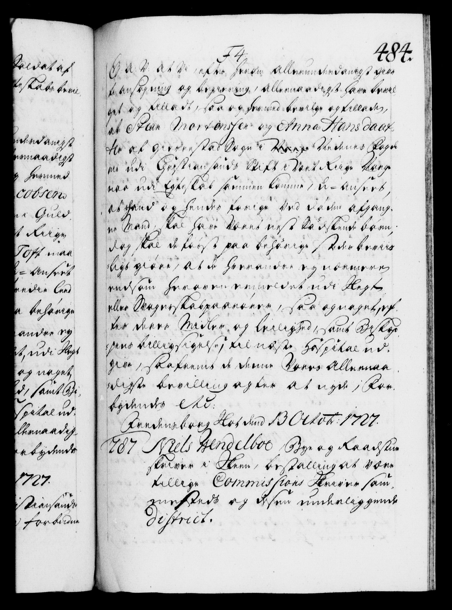 Danske Kanselli 1572-1799, AV/RA-EA-3023/F/Fc/Fca/Fcaa/L0025: Norske registre, 1726-1728, s. 484a