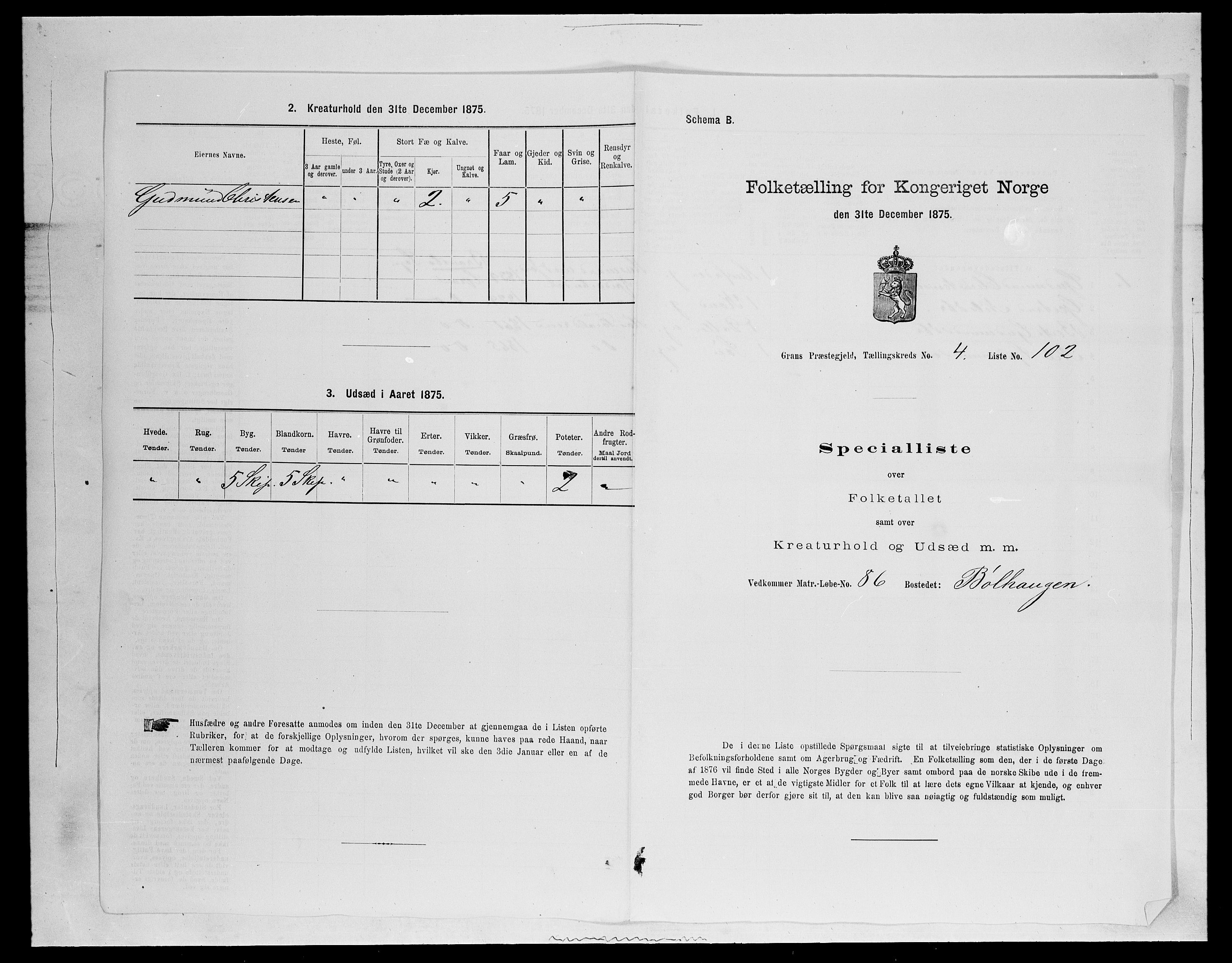 SAH, Folketelling 1875 for 0534P Gran prestegjeld, 1875, s. 752