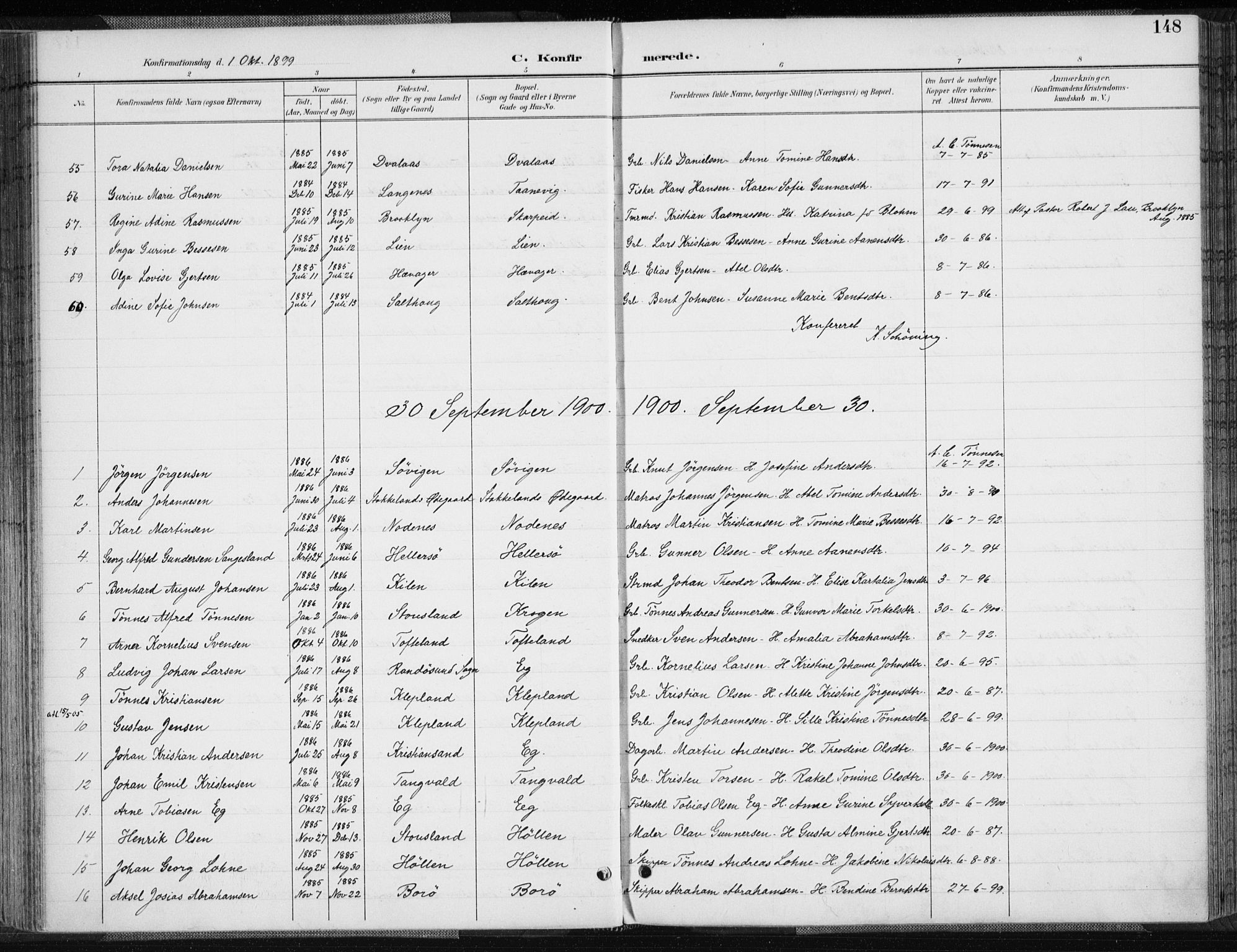 Søgne sokneprestkontor, SAK/1111-0037/F/Fa/Fab/L0013: Ministerialbok nr. A 13, 1892-1911, s. 148