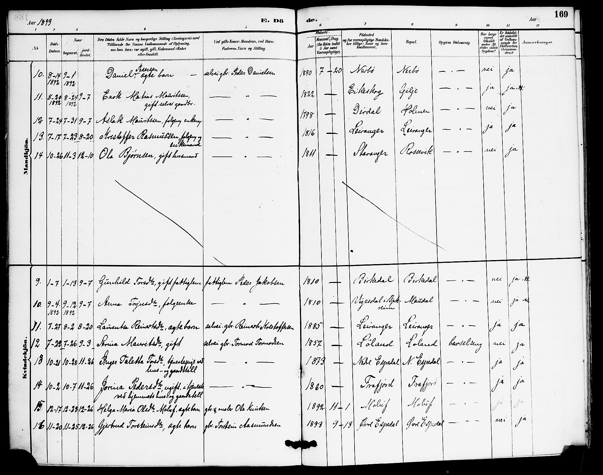 Høgsfjord sokneprestkontor, AV/SAST-A-101624/H/Ha/Haa/L0006: Ministerialbok nr. A 6, 1885-1897, s. 169