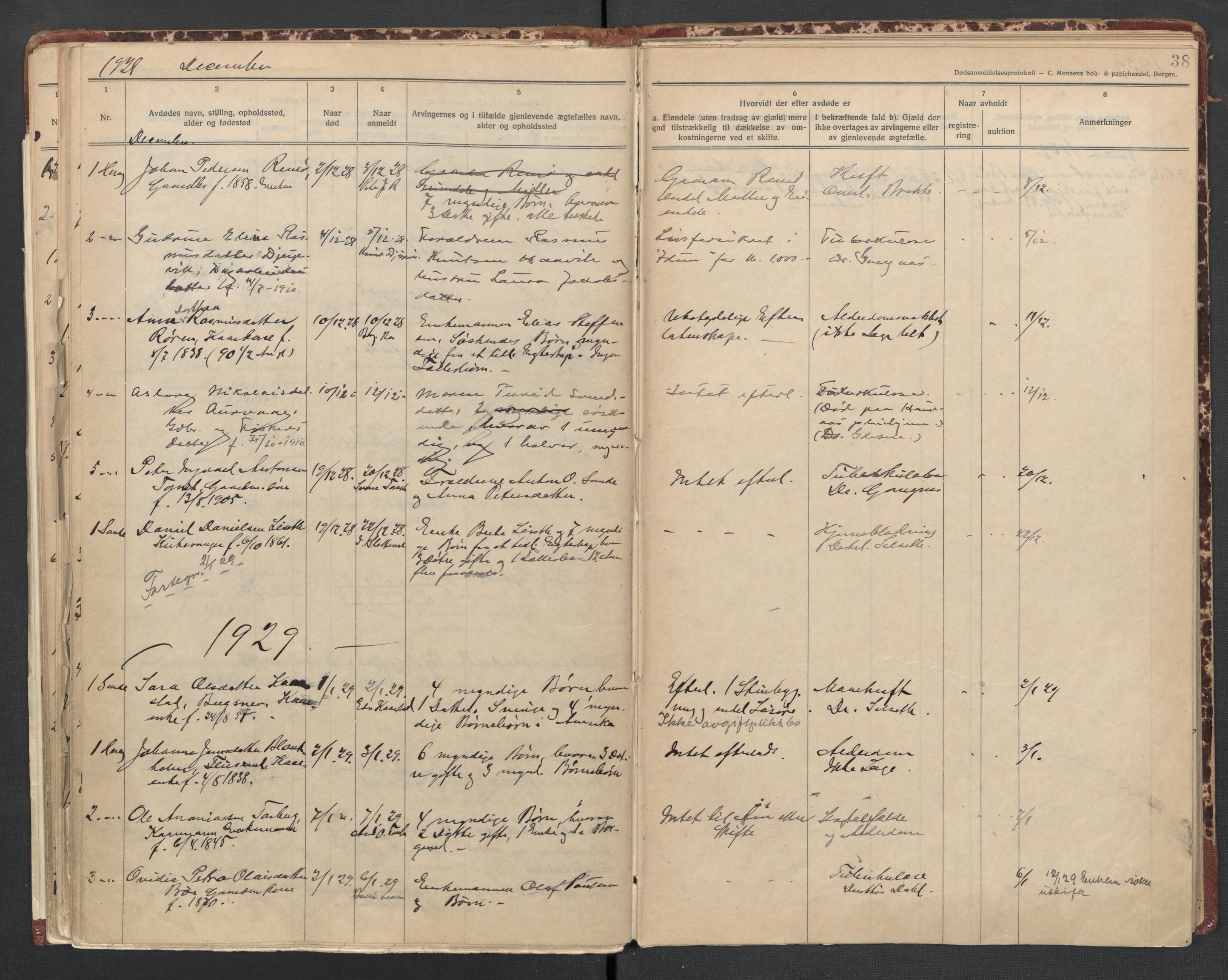 Herøy og Sande lensmannskontor, AV/SAT-A-5655/2/2/L0046: Dødsfallprotokoll, 1923-1931, s. 38