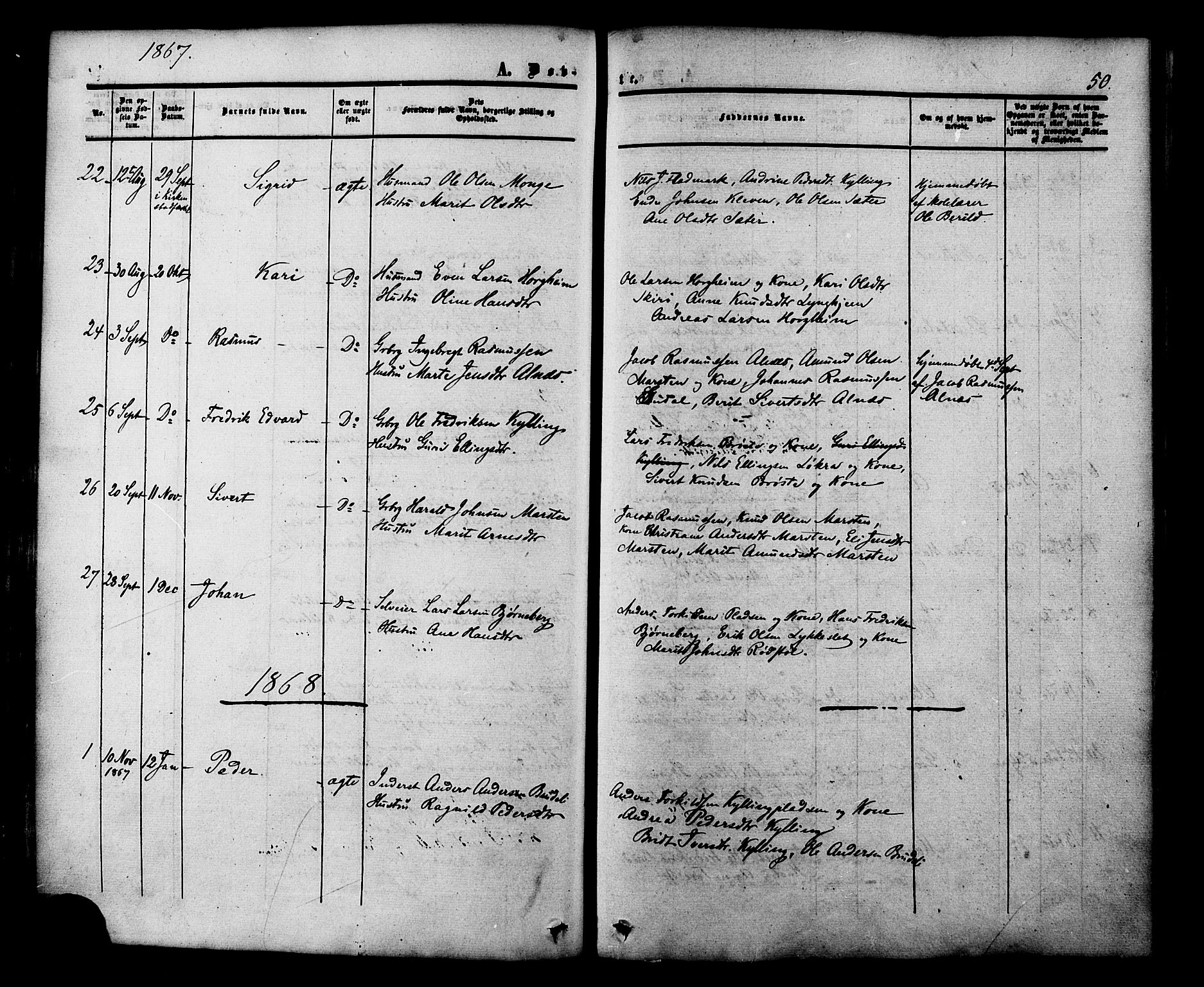 Ministerialprotokoller, klokkerbøker og fødselsregistre - Møre og Romsdal, AV/SAT-A-1454/546/L0594: Ministerialbok nr. 546A02, 1854-1882, s. 50