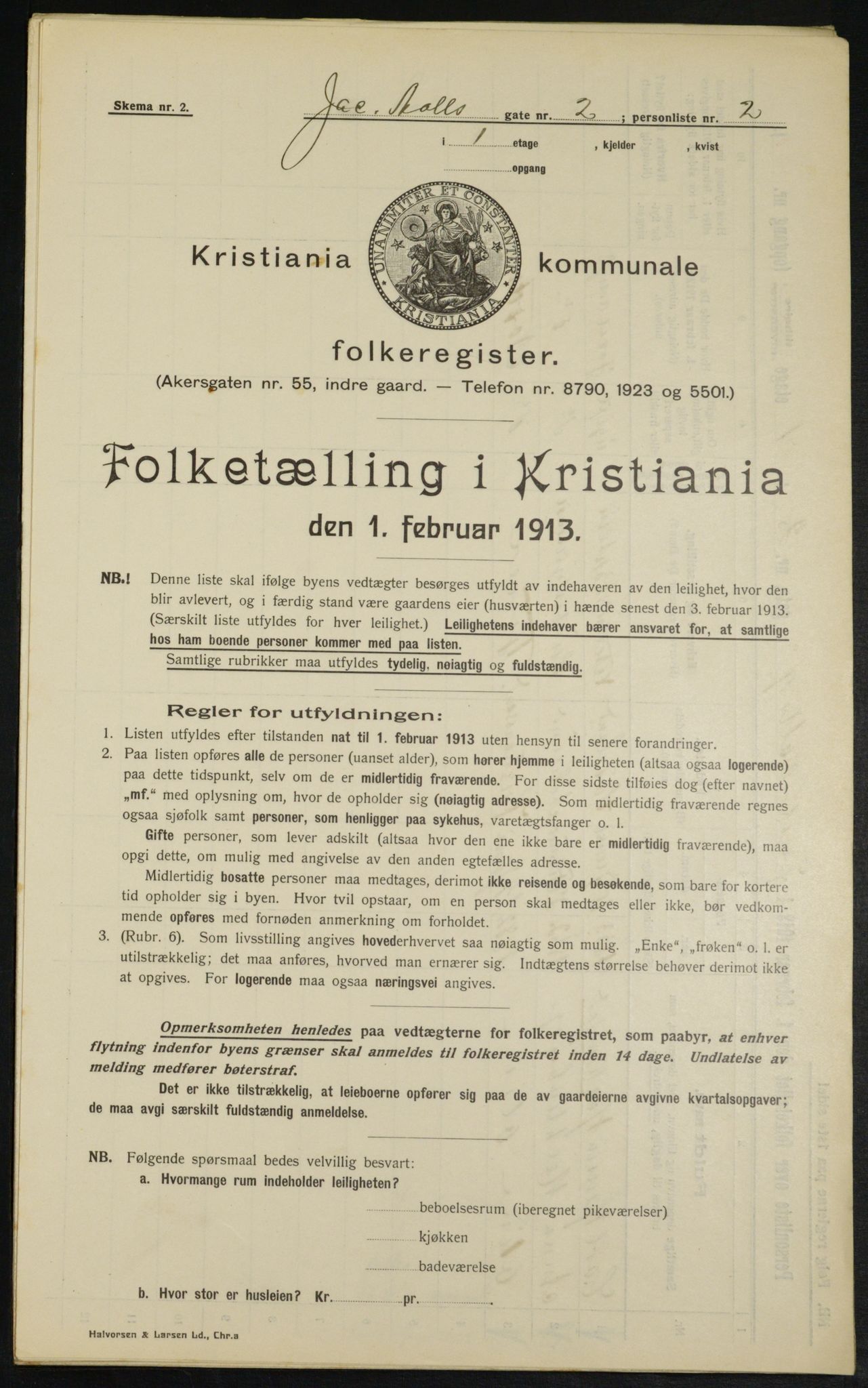 OBA, Kommunal folketelling 1.2.1913 for Kristiania, 1913, s. 44517