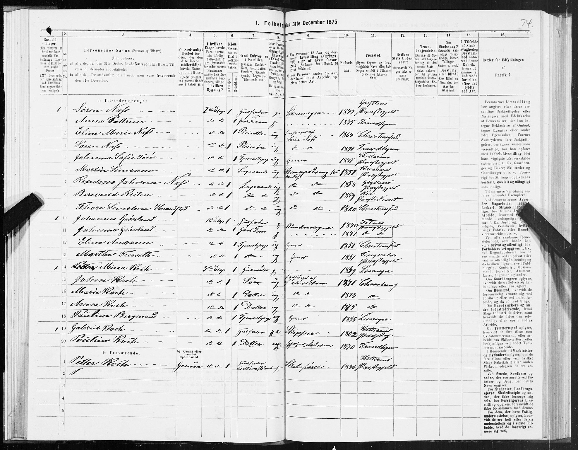 SAT, Folketelling 1875 for 1503B Kristiansund prestegjeld, Kristiansund kjøpstad, 1875, s. 2074