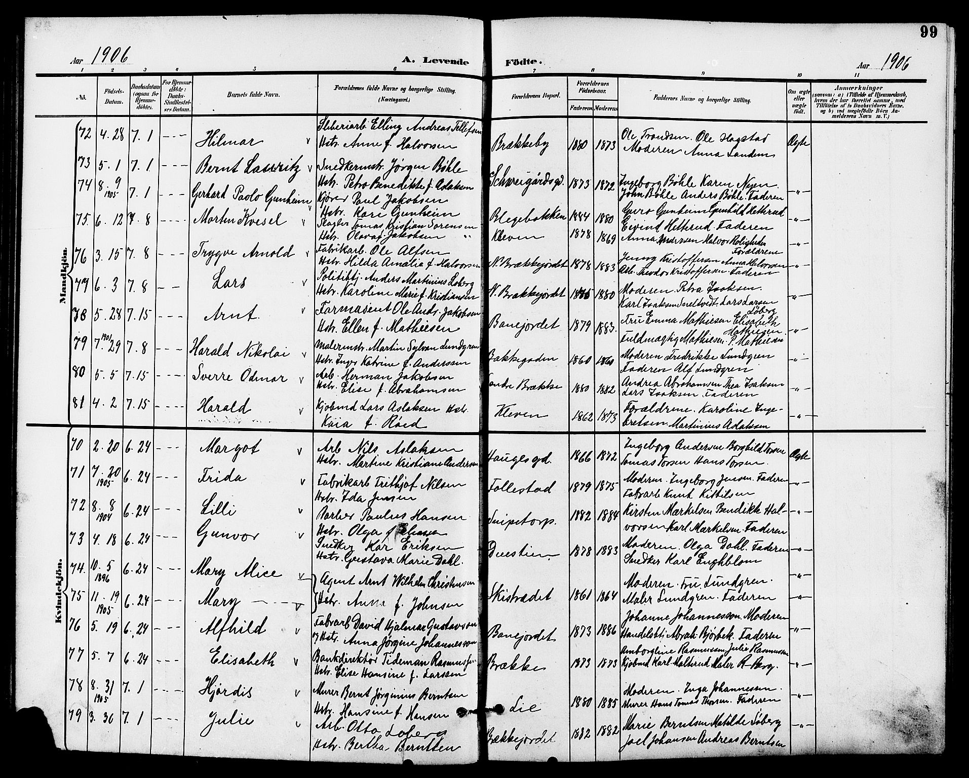 Skien kirkebøker, AV/SAKO-A-302/G/Ga/L0008: Klokkerbok nr. 8, 1900-1910, s. 99